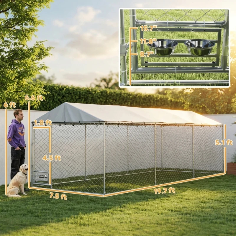 Dog Kennel Outdoor Dog Run Waterproof UV-Resist Cover Lockable Door Adjustable Bowls 20 X 7.5 X 6.5ft, Multiple Packages — imagen 4