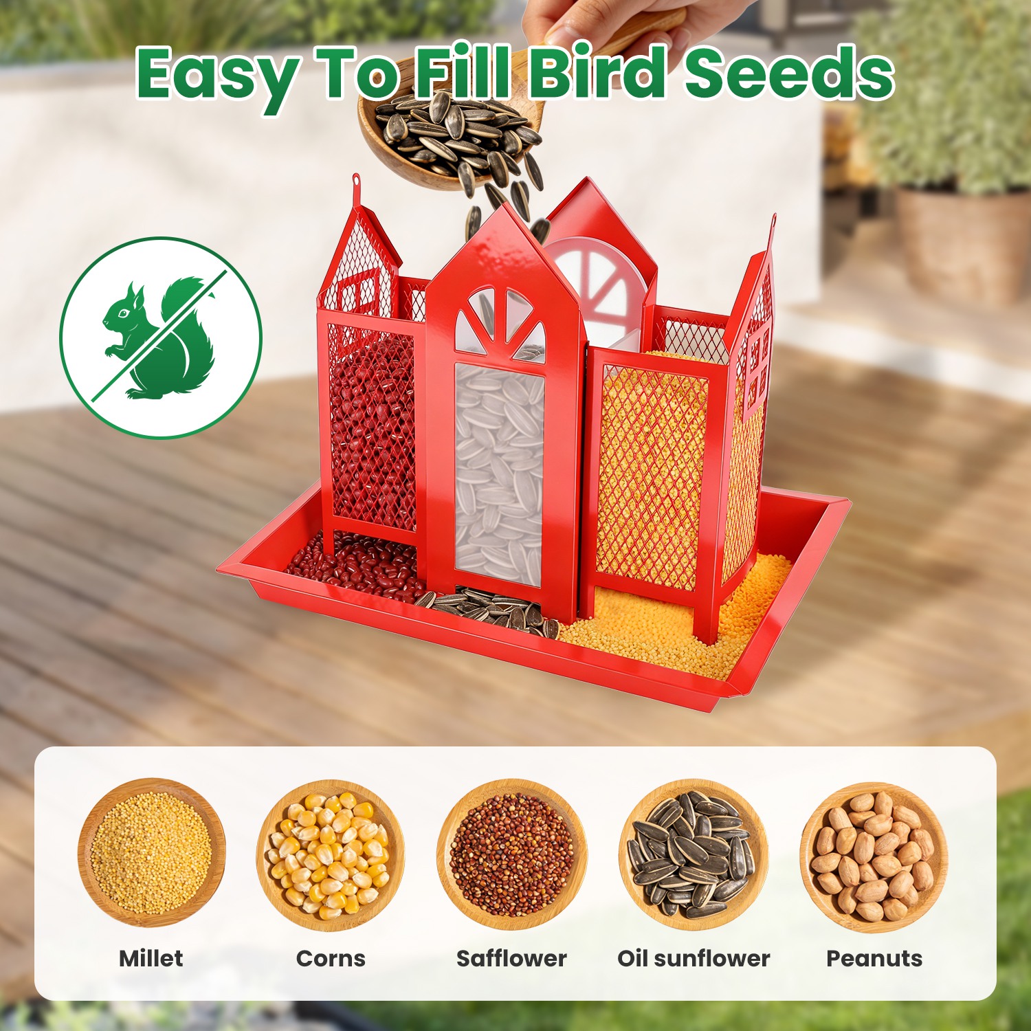 Casa de Comida para Pájaros Colgante Clásico Estilo Granja con Ventana Visible y Tapete Superior de 15,75 Pulgadas — imagen 15