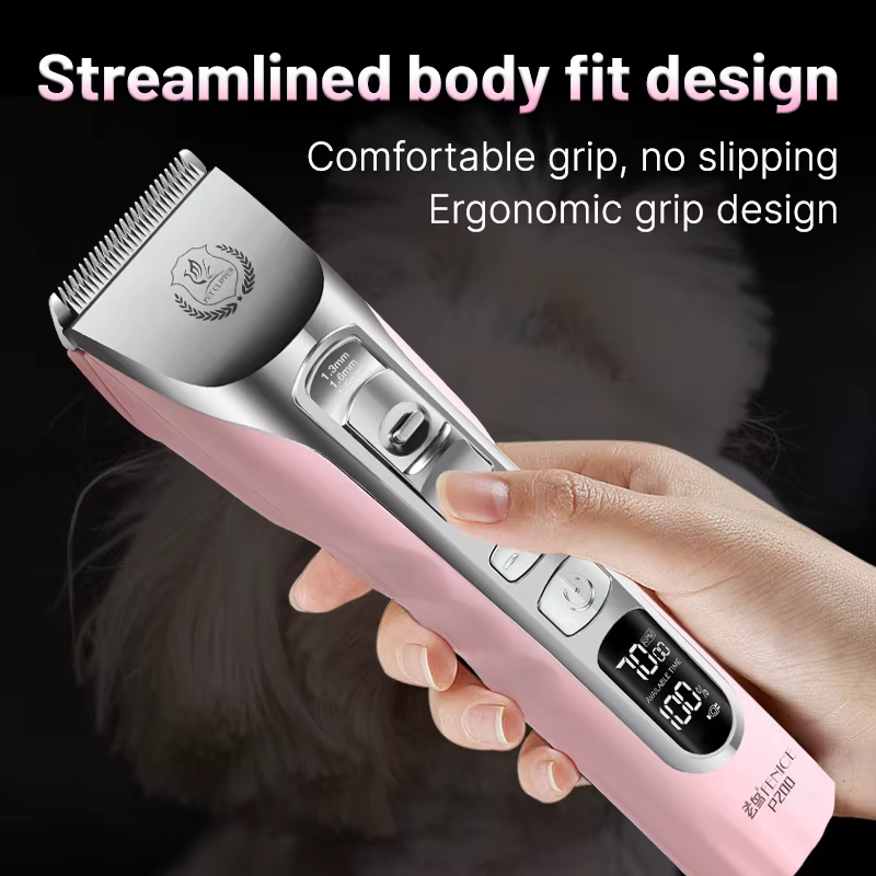 Fenice Sakura Pink Dog Hair Cutting Machine 5000mA Capacity Cordless LCD Screen Pet Dog Grooming Clipper Rechargeable Shaver Set — image 3