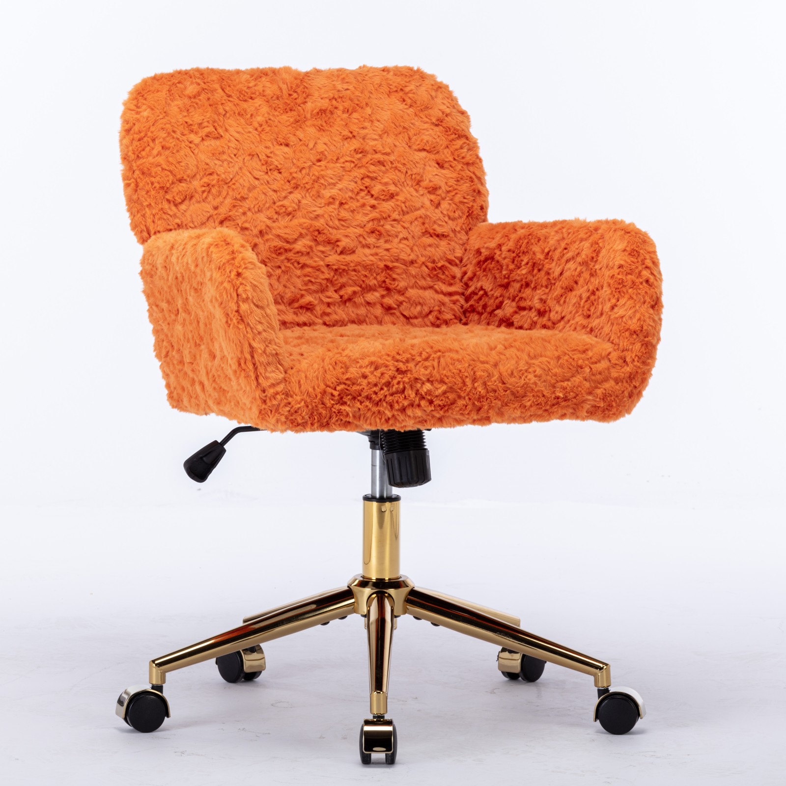 Silla de Oficina AA Furniture, Silla de Oficina en Casa con Pelo Sintético de Conejo y Base Metálica Dorada, Silla de Escritorio Giratoria Ajustable, Silla Tocador Naranja — imagen 5