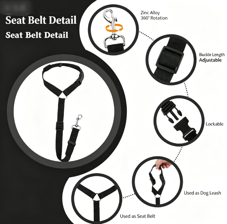 Pet Car Safety Belt Ring Dog Rear Seat Harness Adjustable Lead for Safe Travel — image 4