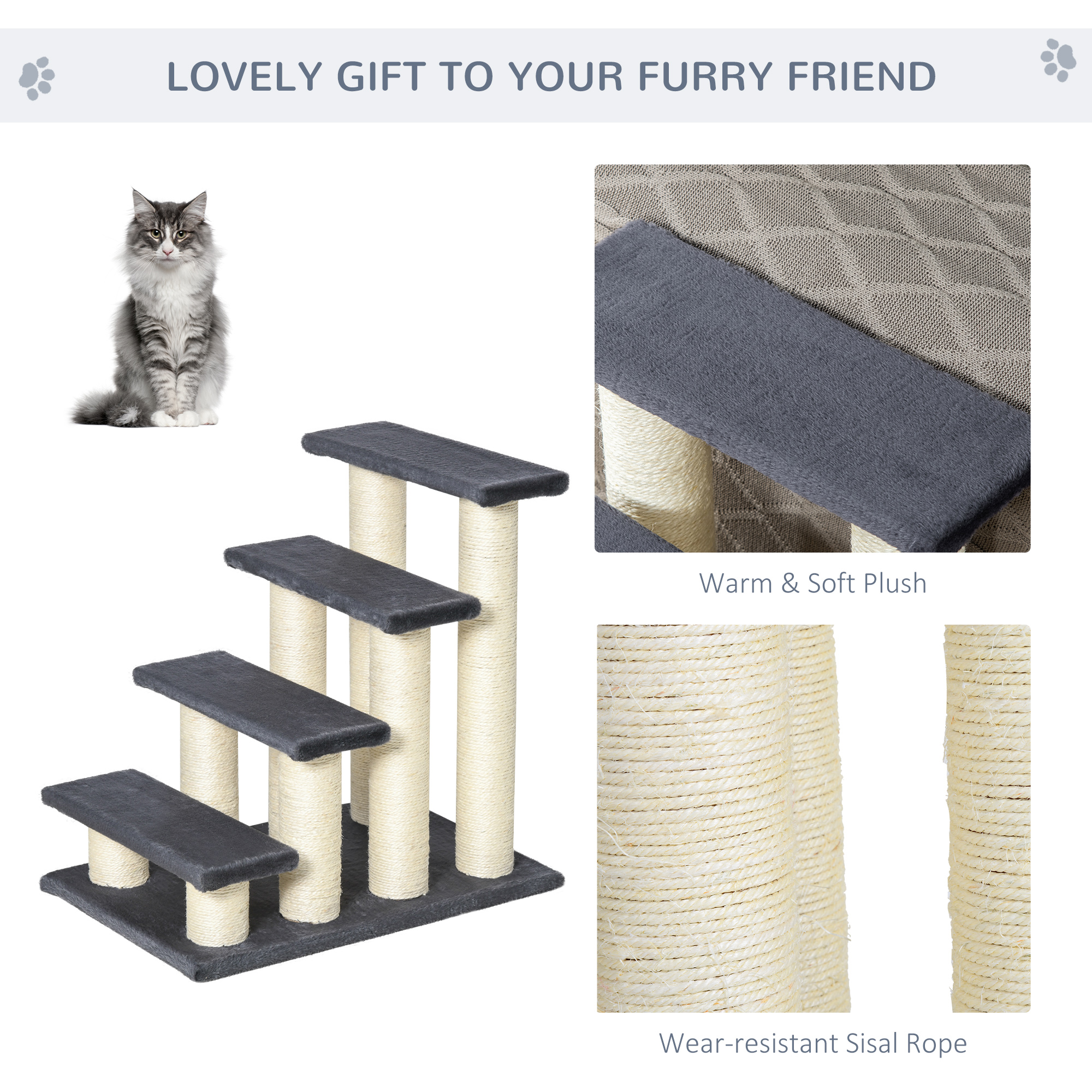 Árbol para Gatos con 4 Peldaños para Altos Colchones con Poste de Rastrillado de Sisal — imagen 4