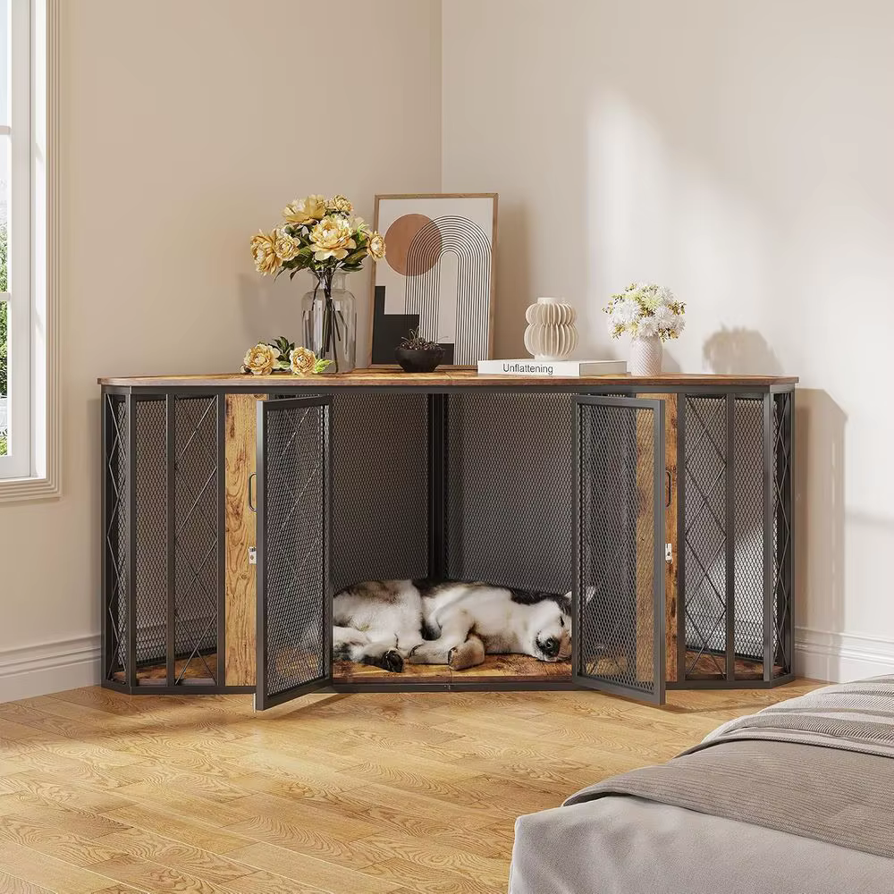 Caja de Perro Grande en Madera Decorativa con 2 Puertas, Comedor para Mascotas y Mesa de Centro para Perros Pequeños a Grandes — imagen 3