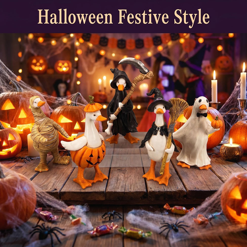 Halloween Duck Figurine Mummy Pumpkin Reaper Witch Ghost Desktop Resin Craft — image 3