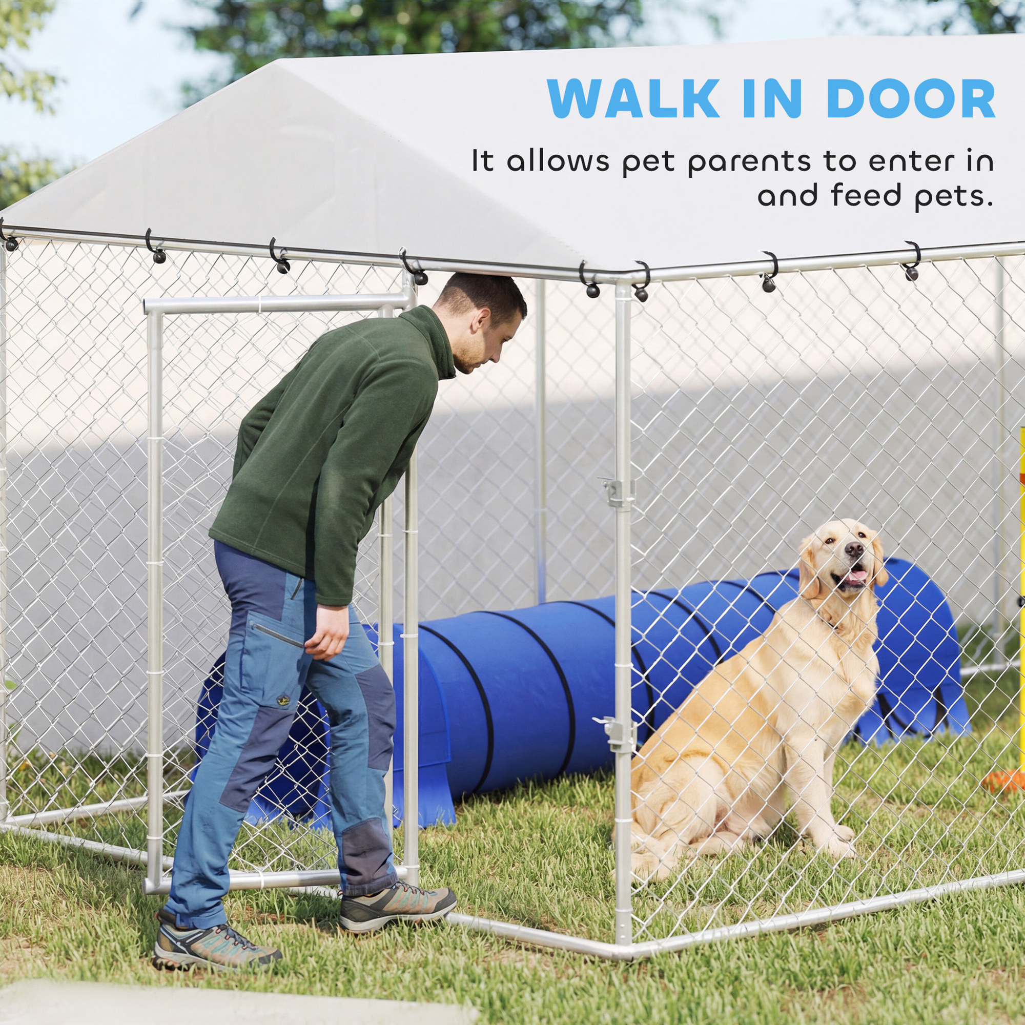 20 x 7.5 x 6.5 Dog Kennel Outdoor for Small Medium Large Dogs with Waterproof Roof, Silver — image 7