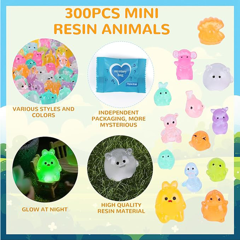 300 Piezas de Bolsas Sorpresa de Animales de Resina, Mini Animales Fosforescentes que Brillan en la Oscuridad, para Adornos DIY, Decoración de Paisajes en Miniatura y Jardines de Hadas — imagen 7