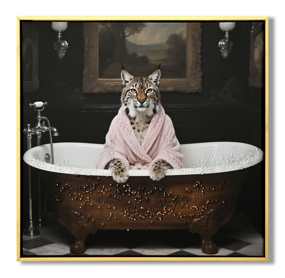 Tigre en Bañera - Posterior de Arte para Pared, Decoración para Baño Casa Imagen Pintura Obra de Arte Galería 1 Tigre (16 x 16 pulgadas, Marco de Madera) — imagen 2