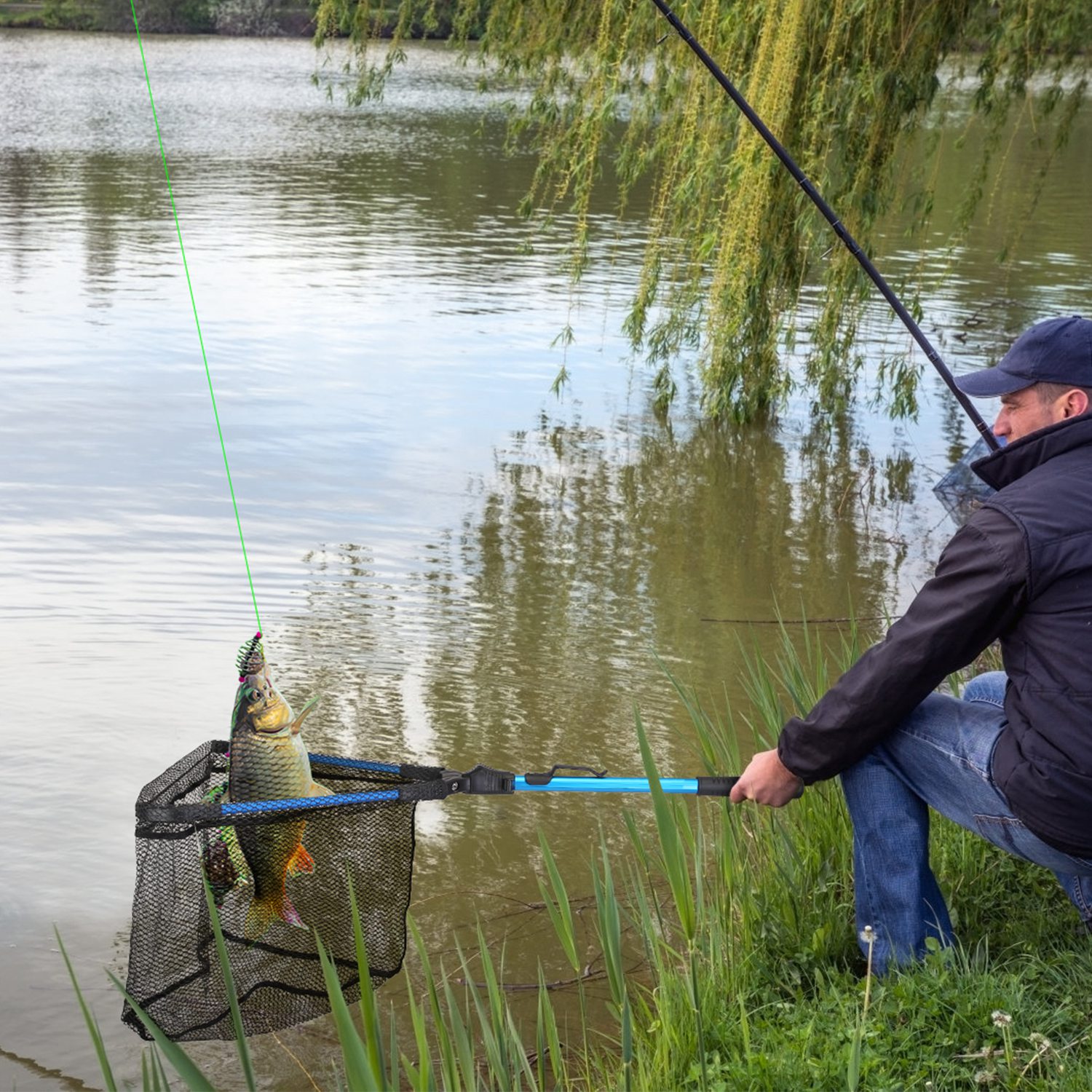 Redes de Pesca Plegables para Verano con Palo de Aleación de Aluminio Manija EVA Dura Resistente a la Corrosión 5MM Malla Hexagonal de Nylon Nano Coating Redes Colapsables para Coger o Liberar Pescado Seguras — imagen 7