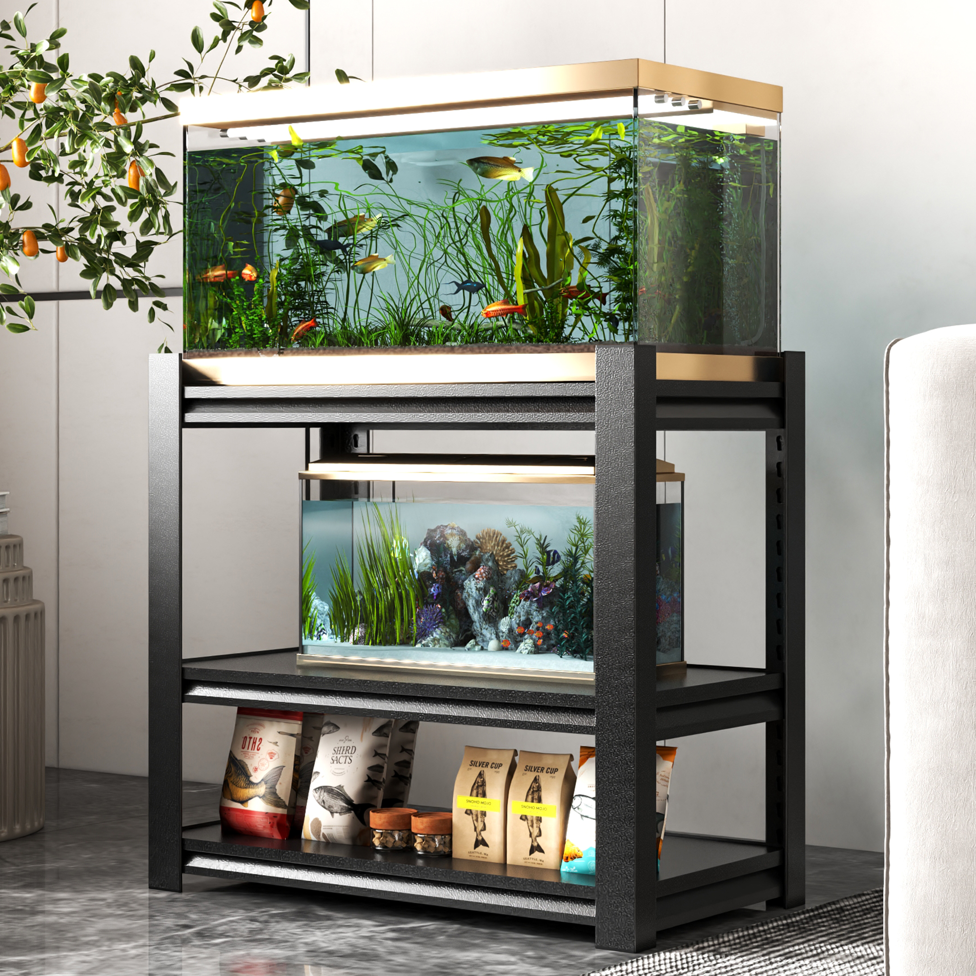 Soporte para Acuario de 20-30 Galones - Soporte Metálico para Acuario, 34" An x 18" Prof x 31" Al, Soporte Ajustable de Alta Resistencia para Terrario de Reptiles, Estante Ajustable de 3 Niveles para Acuario, Ideal para Casa u Oficina, Tanque No Incluido — imagen 2