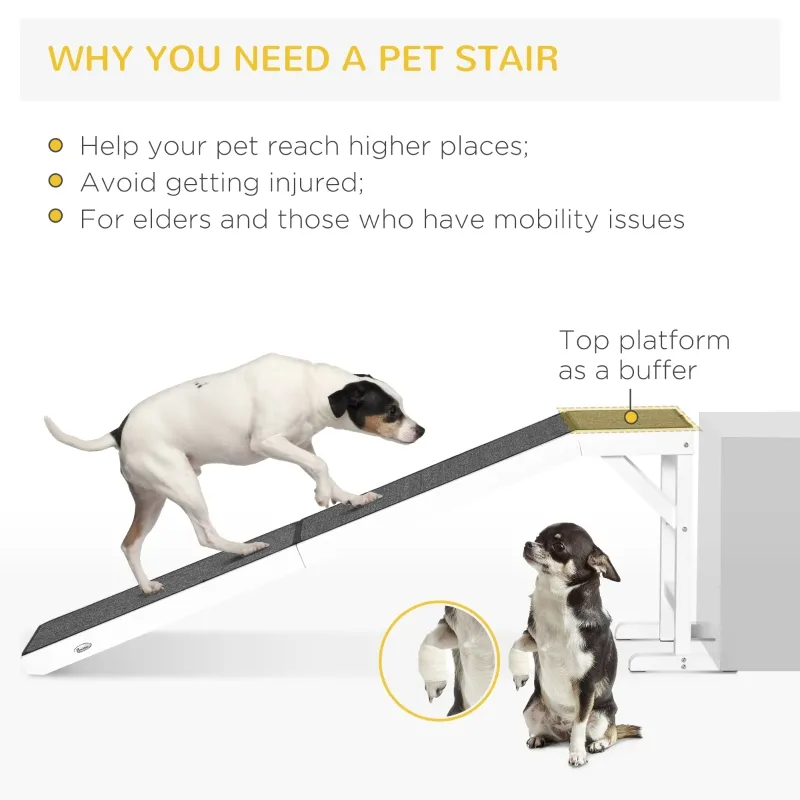 PawHut Dog Ramp Foldable With Non-slip Carpet Top Platform, Gray, White — imagen 12