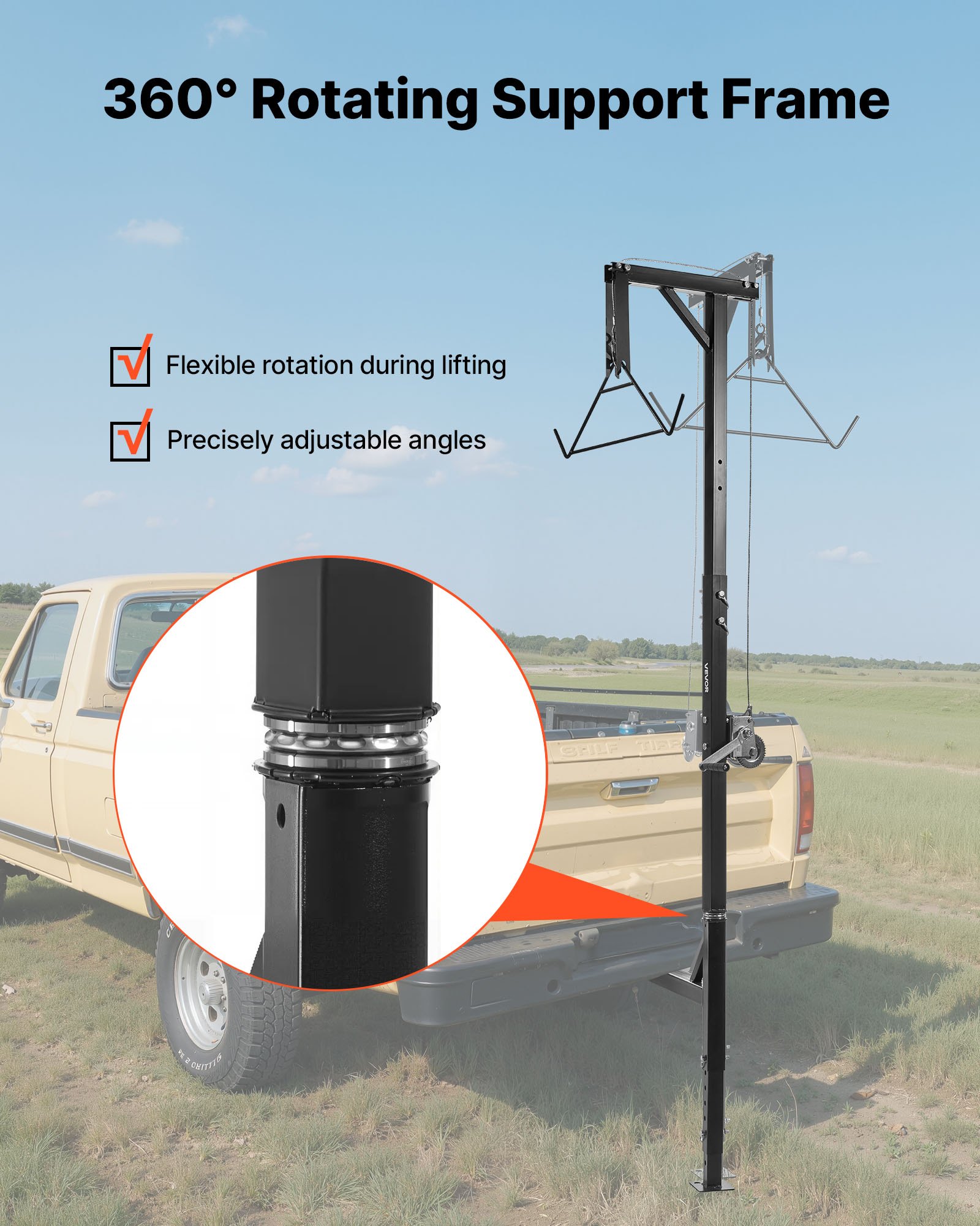 Truck Hitch Game Hoist, 400 Lbs Load Capacity, Hunting Deer Hoist With 2-inch Receiver, 360-Degree Swivel Shaft & Adjustable Height, Includes Gambrel Winch For Skinning & Cleaning Game — imagen 2