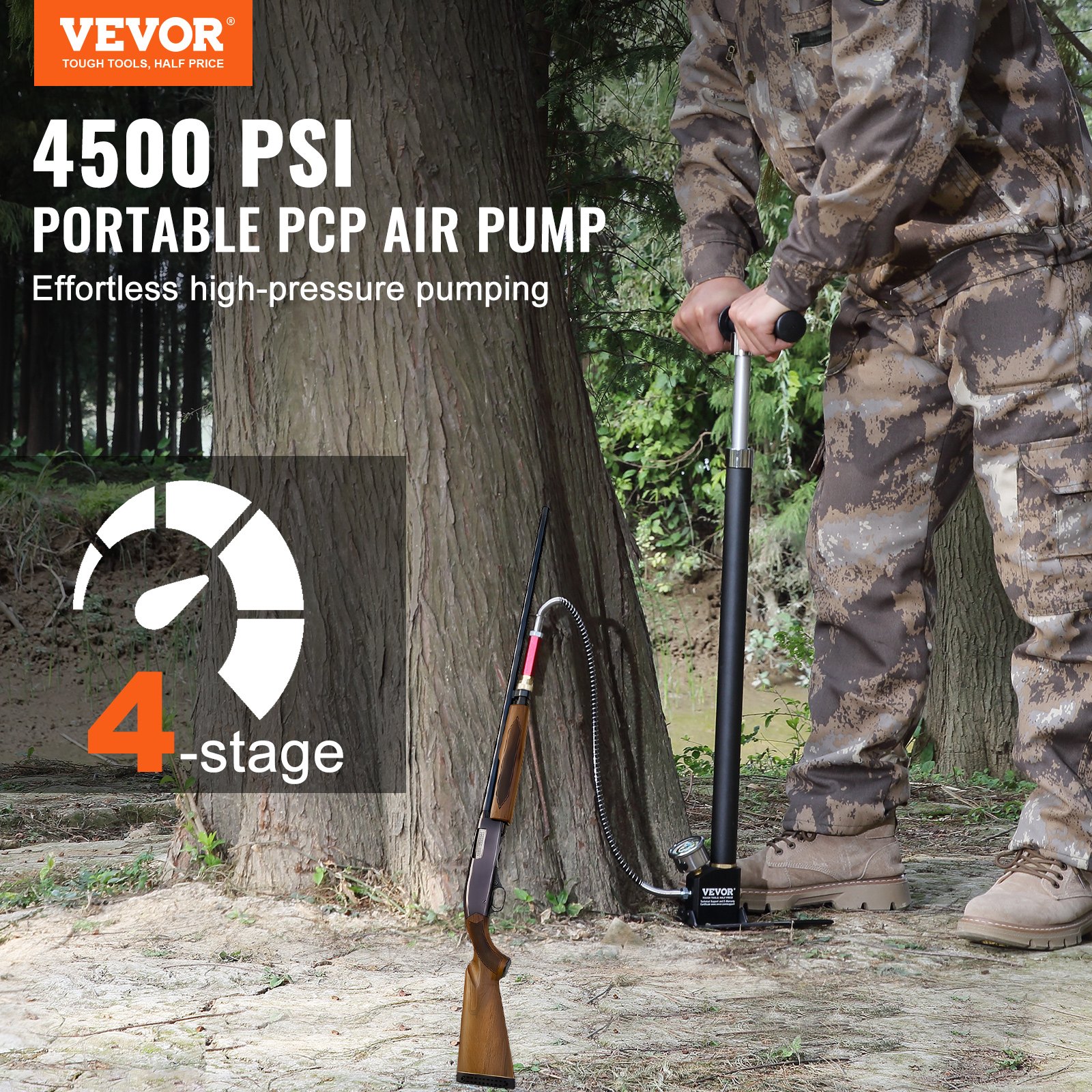 PCP Hand, 4 Stage, 30Mpa 4500 PSI High Pressure PCP Air Rifile Filling Stirrup Pump With Oil-Moisture Filter Pressure Gauge, Stainless Steel For Airguns Scuba Tank Paintball Filling Tire — imagen 8