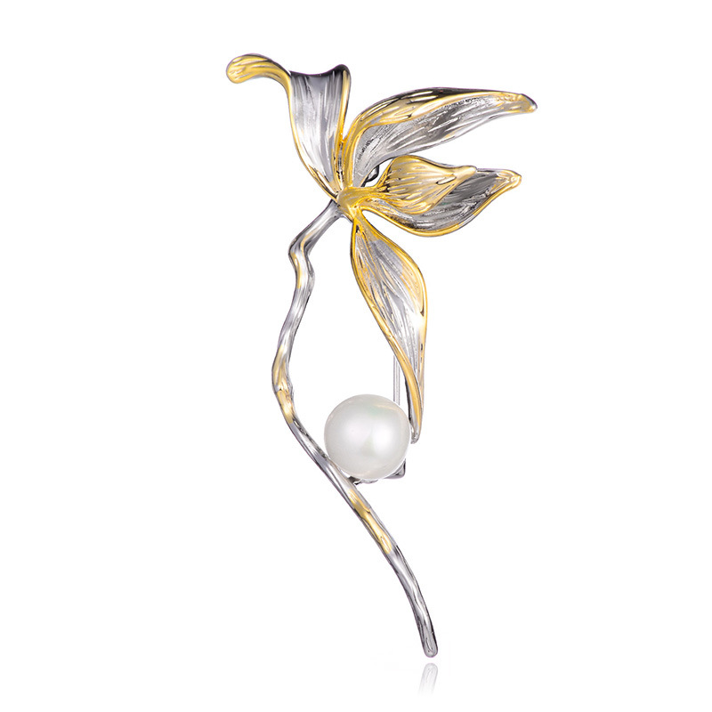 Exquisite Fashion Temperament Iris Brooch Freshwater Pearl Brooch Dress Pin — image 5