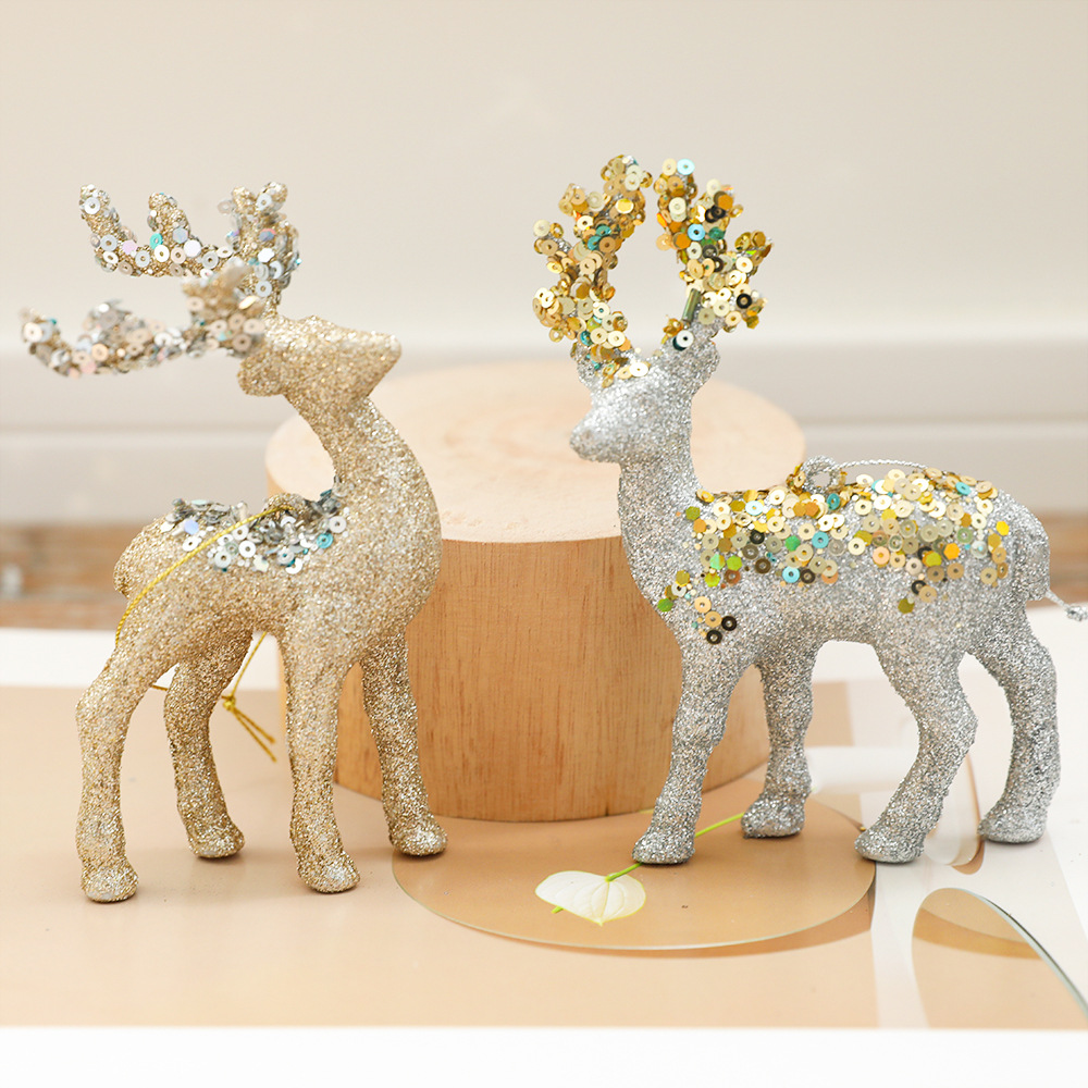 Christmas Deer Pendant Christmas Tree Decoration Sparkling Pink Plush Deer Ornament — image 2