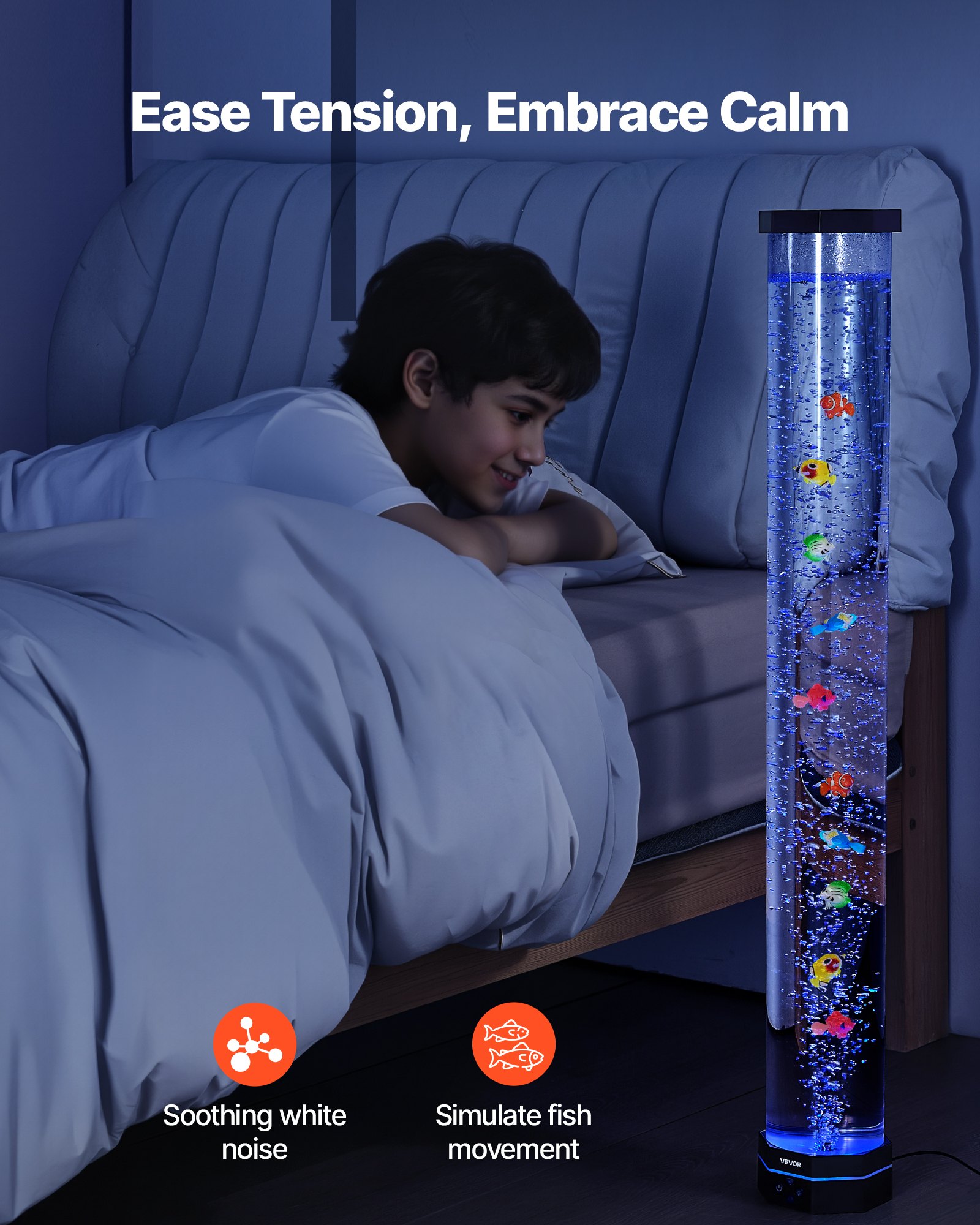 Lámpara de Tubo de Bolas Sensorial, 3.3 m de Largo, Lámpara Acuario con Peces Flotantes y Efectos de Color, Control Remoto, Reducción del Estrés para Decoración de Hogar — imagen 2