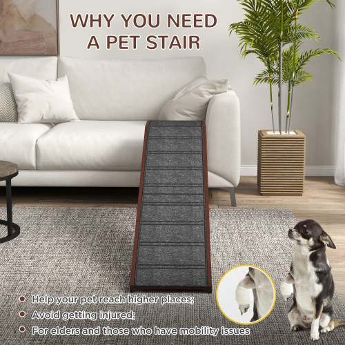 PawHut Dog Ramp For Bed, Pet Ramp For Dogs With Non-Slip Carpet And Top Platform, 74 X 16 X 25, Brown — imagen 1