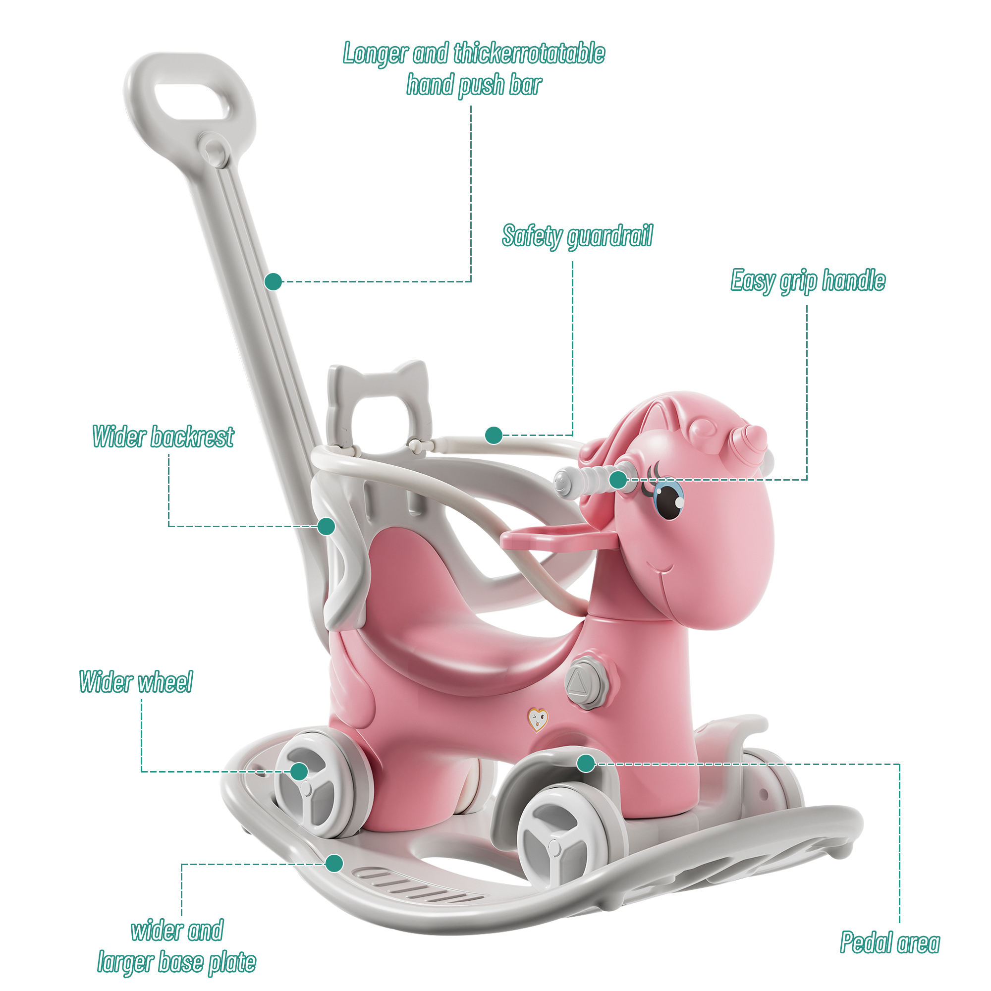 Rocking Horse For Toddlers, Balance Bike Ride On Toys With Push Handle, Backrest And Balance Board For Baby Girl And Boy, Unicorn Kids Pink Color Old SKU W509125829 — imagen 2