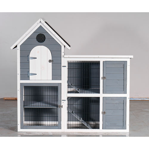Casa de Pollos Exteriores Grande, Caja de Gallos y Conejera 2 Niveles Impermeable, Casa para Mascotas Madera con bandeja sin fugas, Techo impermeable y bandeja extraíble (50.98" L × 48.23" H, Gris, Azul) — imagen 1