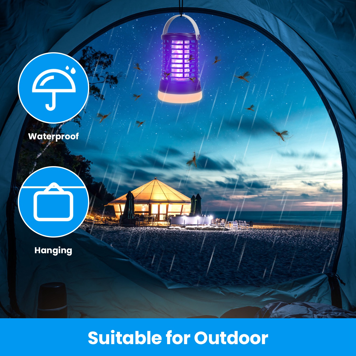 Lámpara Matamosquitos 4 en 1, Recargable, Antimosquitos para Interior y Exterior, Impermeable, Lámpara Matamosquitos con 3 Modos de Iluminación para Patio, Jardín y Hogar — imagen 6