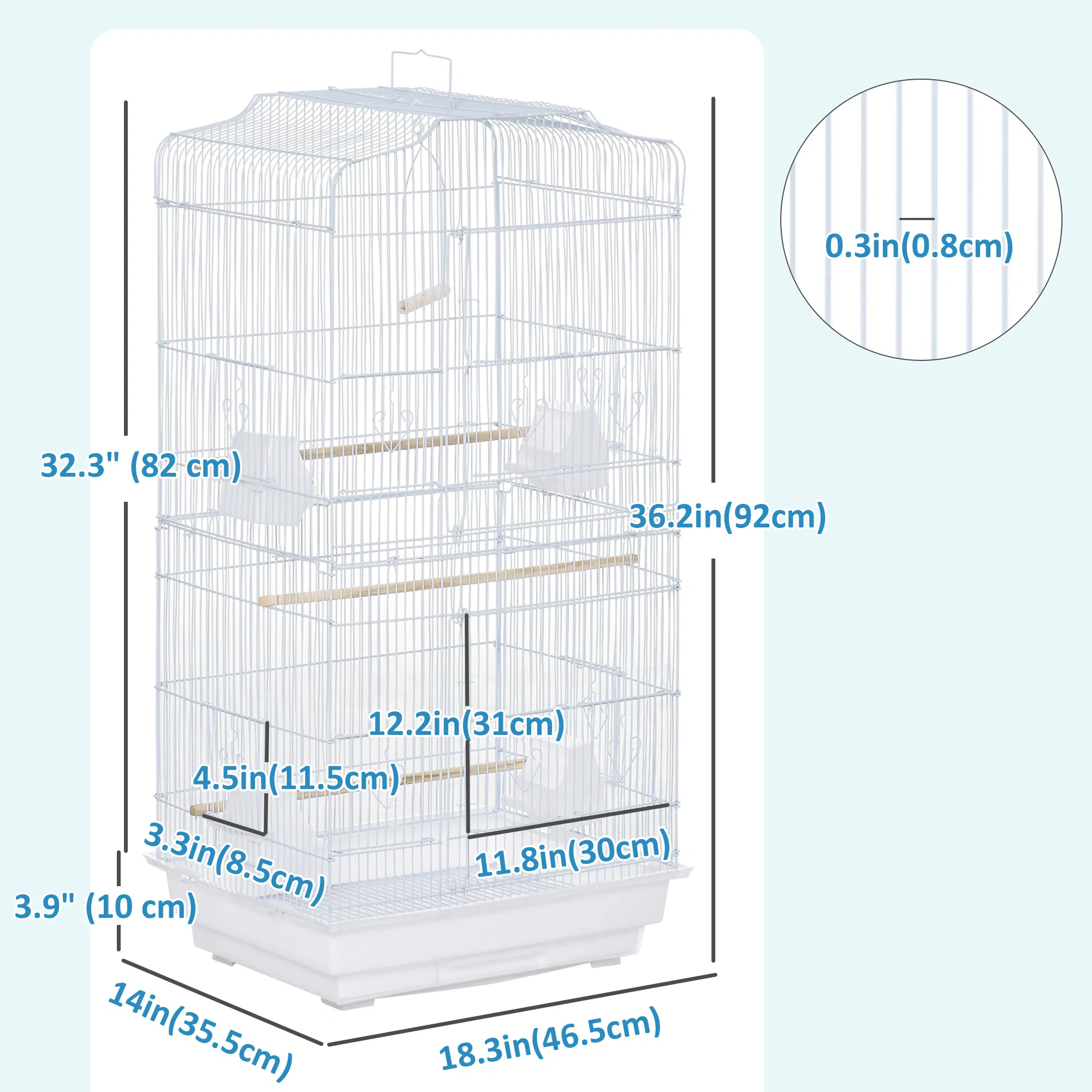 36" Bird Cage, Macaw Play House, Cockatoo, Parrot, Finch Flight Cage, 2 Doors, Perch 4 Feeder Pet Supplies, White — image 6