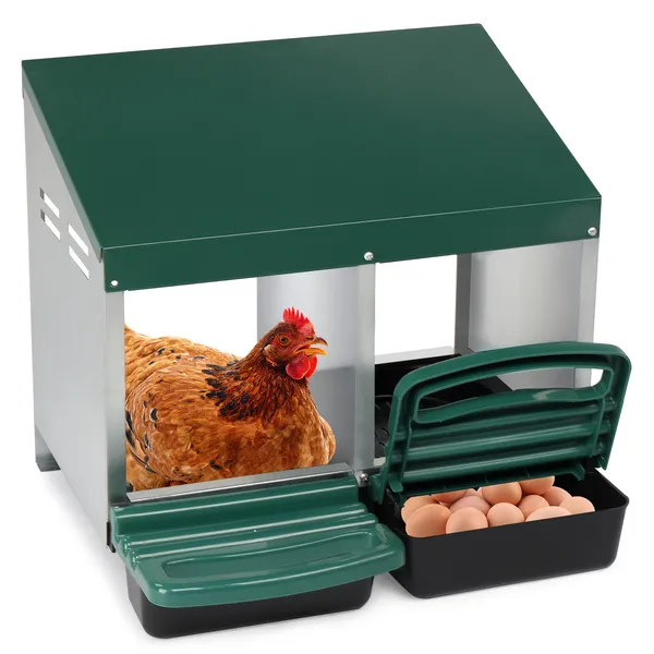 2 Compartment Roll Out Chicken Nesting Box With Plastic Basket, Egg Nest Box Chicken Laying Box Hens Chicken Coop Box, Green — imagen 1