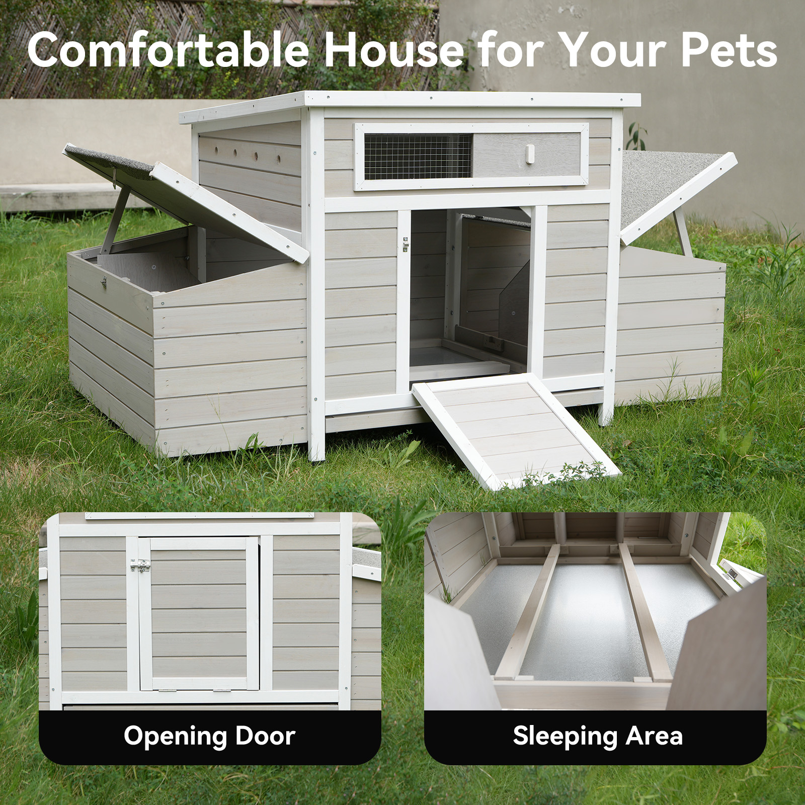 Large Wooden Chicken Coop Outdoor Hen House Poultry Cage For Outdoor With 2 Sides Nesting Boxes — imagen 4
