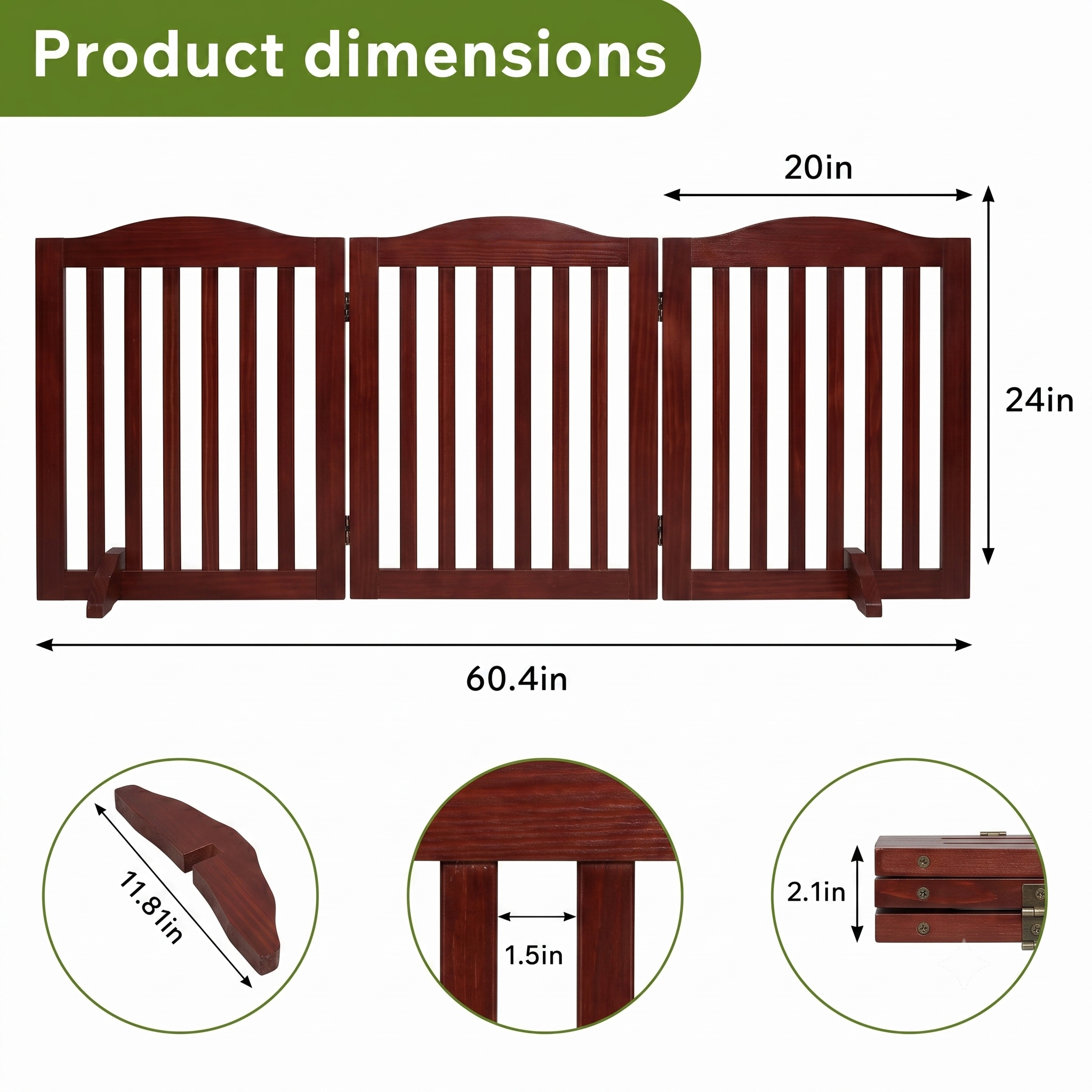 Puerta de Perro de Madera Plegable para Casa, 3 Paneles, 24 pulgadas, Barra de Acceso para Mascotas — imagen 6