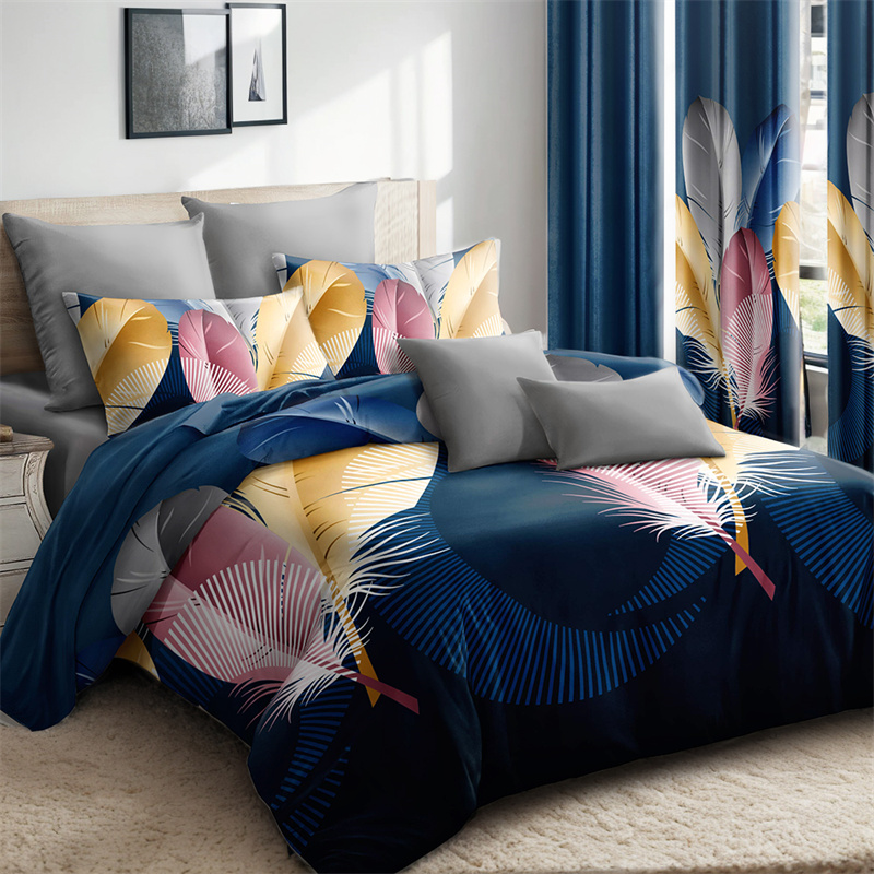 9 Piece Room In A Bag Quilt And Curtain Set, US Designer Navy Blue Boho Feather Print Heavyweight Bedspread With 6 Customizable Window Panels, Pet-Friendly High GSM Coverlet — image 9