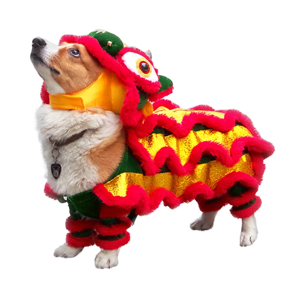 Funny Pet Cat Dog Costume Clothes Chinese Lion Dance Suit For French Bulldog Small Medium Dogs Corgi New Year Dress Up Apparel — image 3