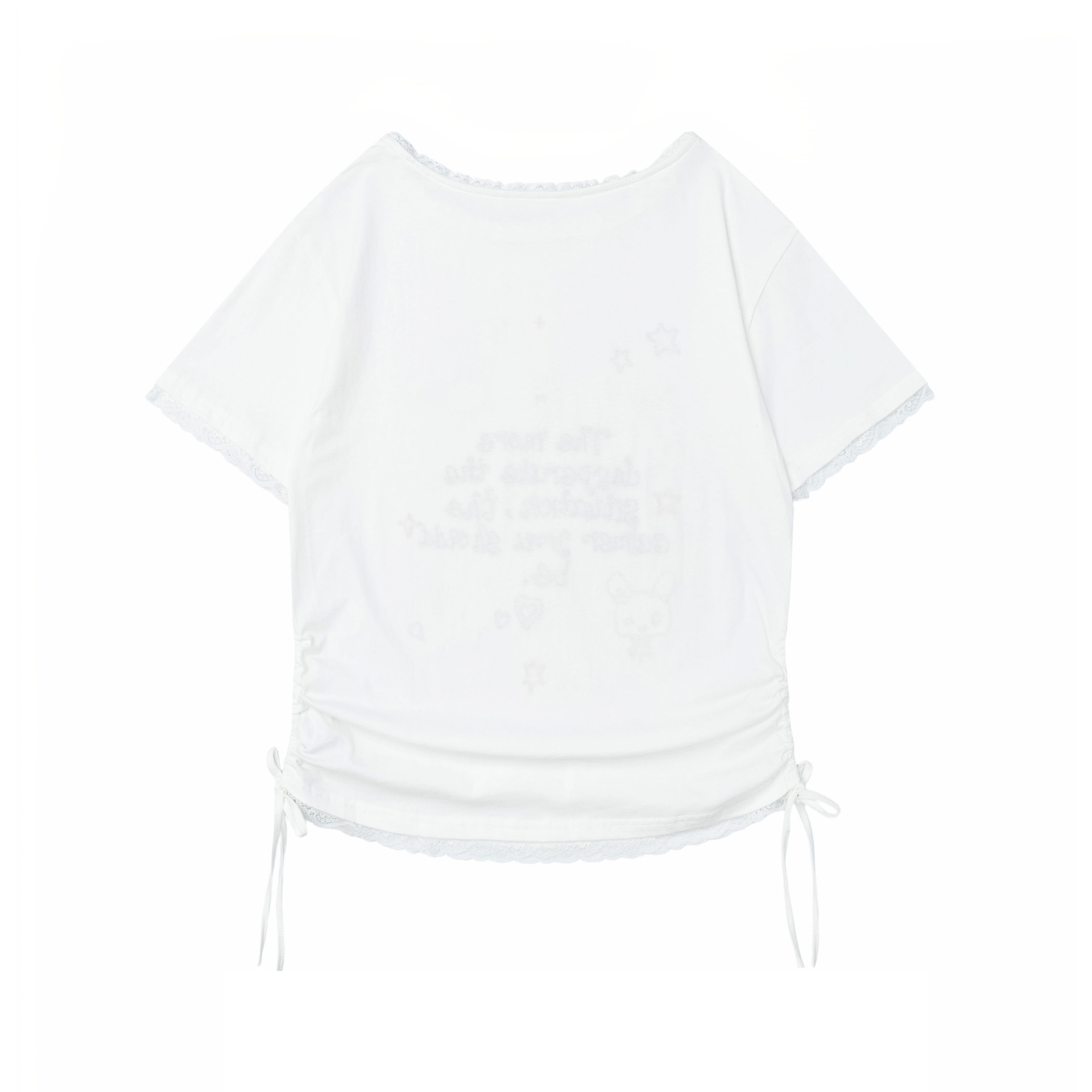 Camiseta de Tela con Cuello de Encaje y Manga Corta para Hombre, Estilo Streetwear con Conejo Animado — imagen 3