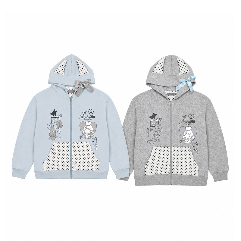 Cute rabbit girl graffiti polka dot coat — image 4