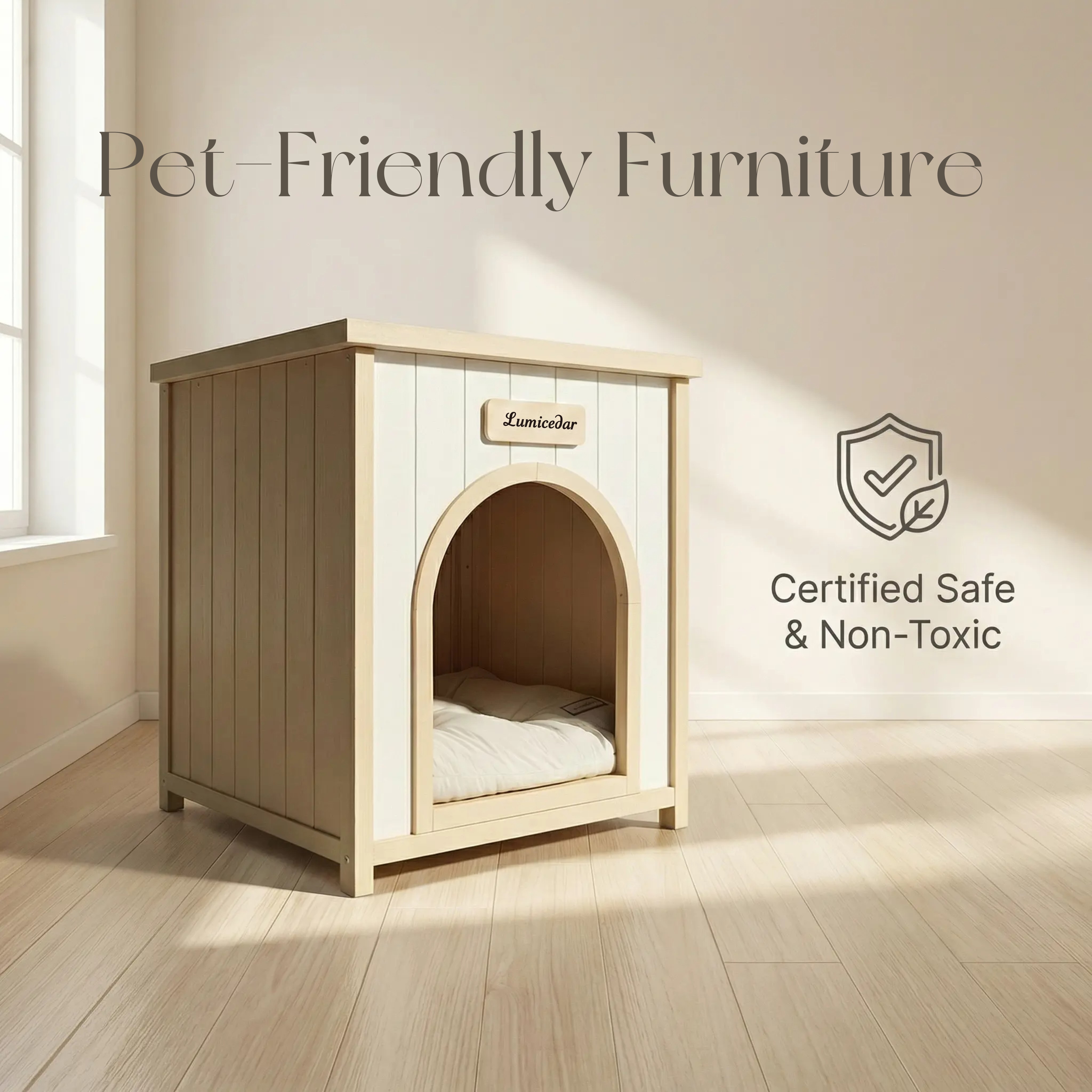 Modern Indoor Wooden Dog House with Removable Cushion – Solid Cedar Pet House for Small Dogs & Cats, Furniture-Grade Scandinavian Design — image 4