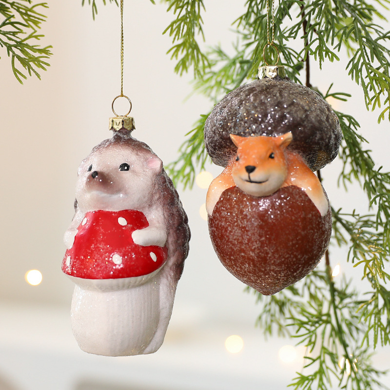 Decoración de Árbol Navideño con Zorro y Erizo Irregular - Bola de Colgar para Navidad — imagen 3