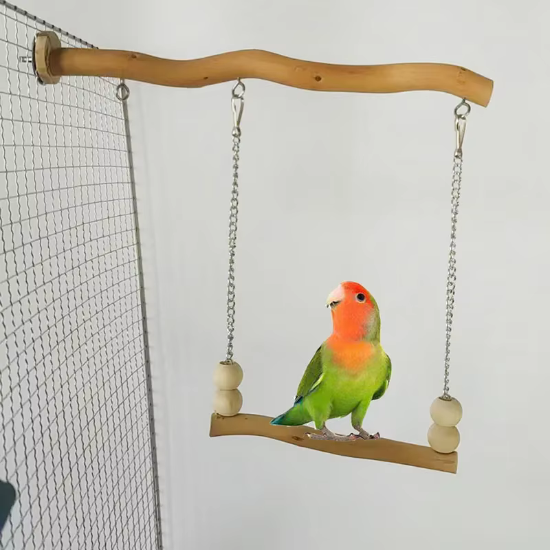 Natural Wood Pet Parrot Toy Bird Swing Exercise Climbing Standing Wooden Toys Pet Parrot Macaw Hammock Bird Toy — image 1