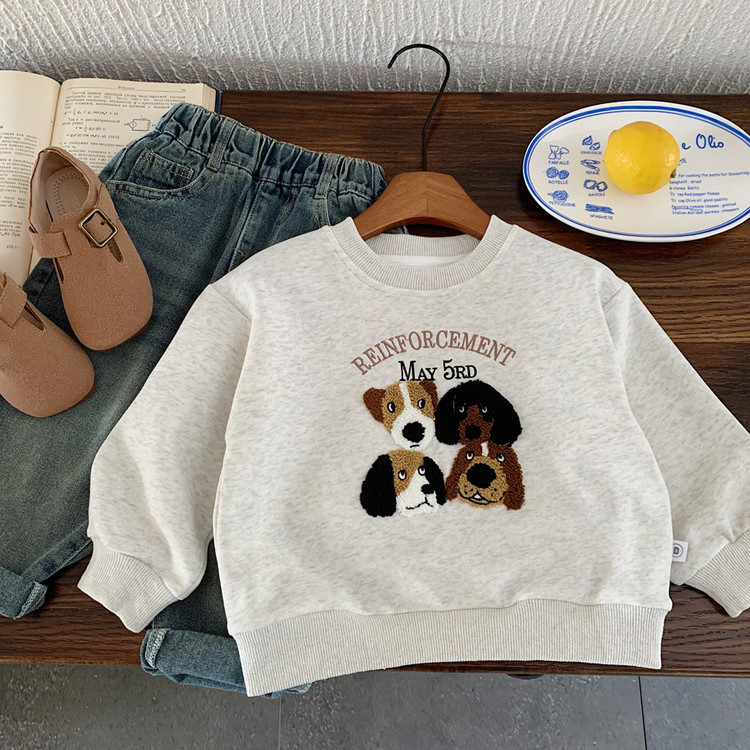 Embroidered dog hoodie and baby round neck pullover — image 2