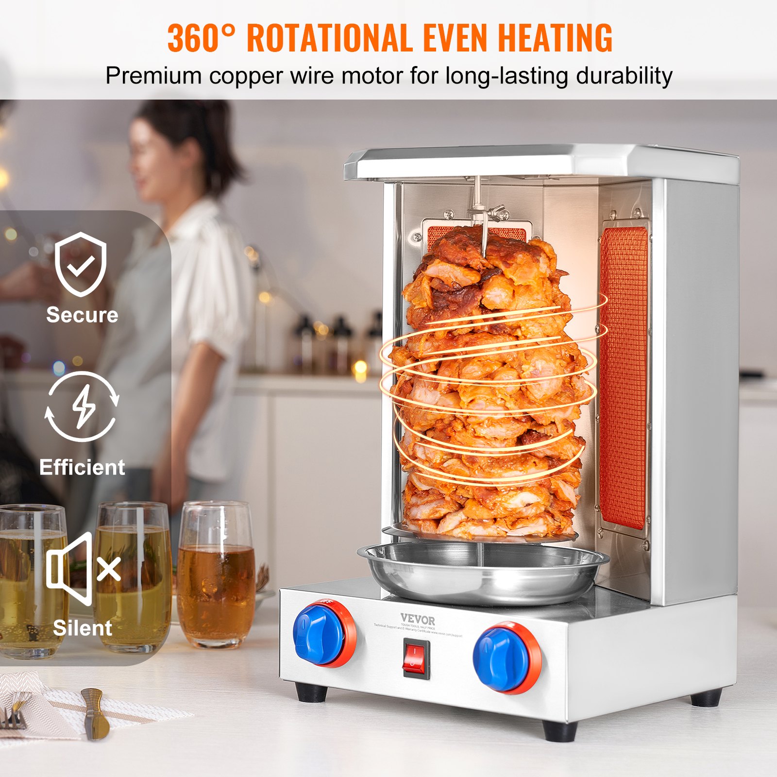 Shawarma Grill Machine, 13 Lbs Capacity, Chicken Shawarma Cooker Machine With 2 Burners, Gas Vertical Broiler Gyro Rotisserie Oven Doner Kebab Machine, For Home Restaurant Kitchen Parties — image 5