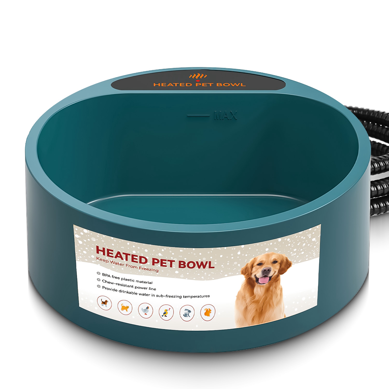 Bebedero Calefactado para Perro y Gato 74.4OZ Plato de Agua Térmico con Calefacción IP67 Impermeable Bebedero Térmico para Mascotas Perro Gato Comedero de Agua para Perro Gato Conejo Mascota — imagen 9