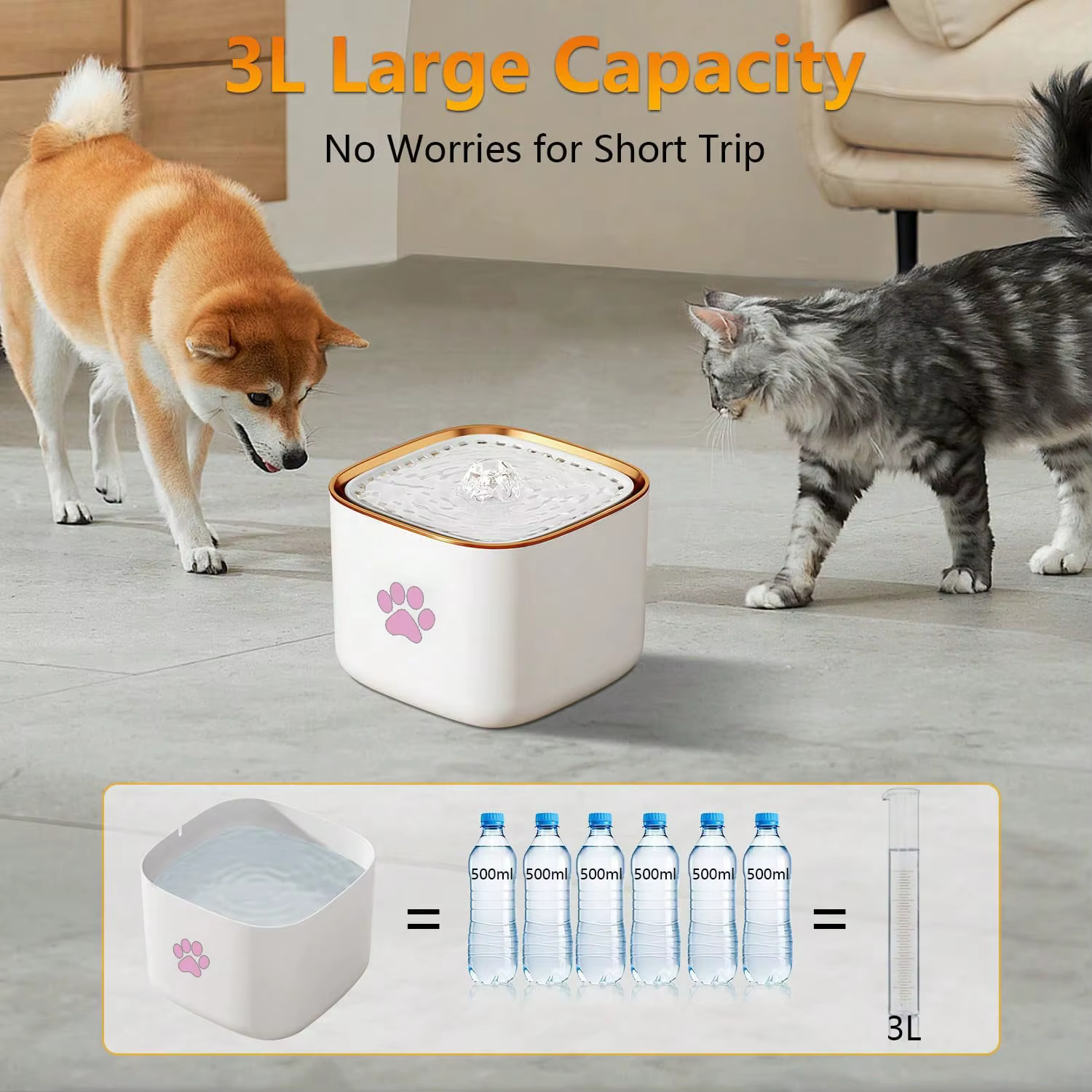 Pet water fountain, suitable for cats and dogs, with automatic fountain and filter, quiet water circulation system — image 2