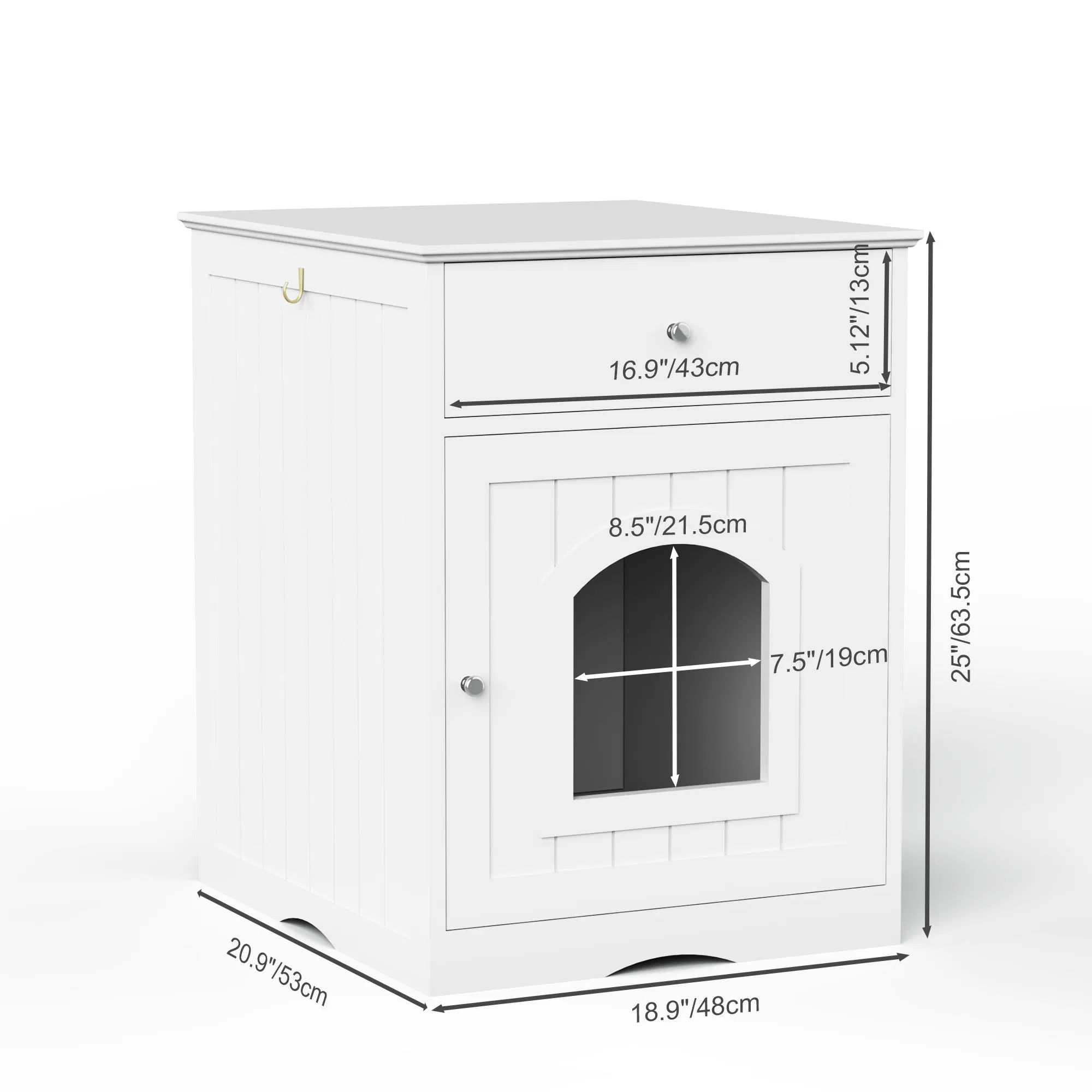 Wooden Pet House Cat Litter Box Enclosure with Drawer, Side Table, Indoor Pet Crate, Cat Home Nightstand (White) — image 8