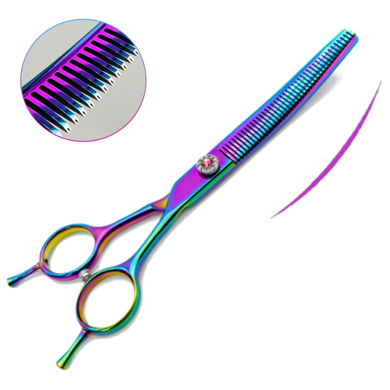 Colorful Dog Curved Thinning Shears 7.0 inch Professional Dog Grooming Scissors Pet Curved Thinning Shears — image 6