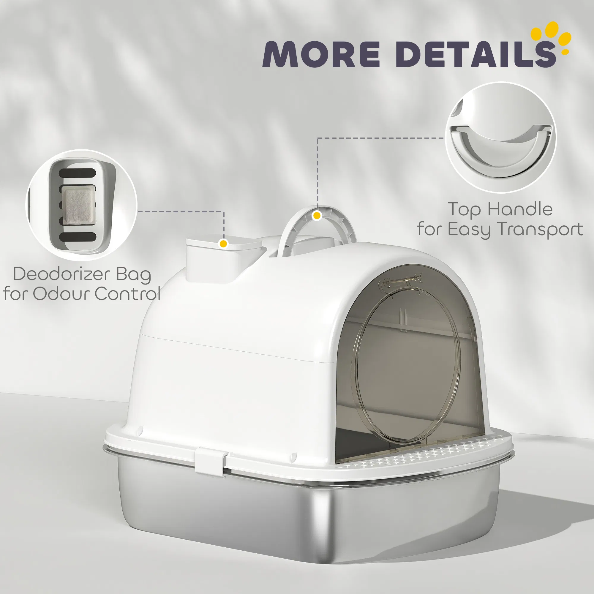 Enclosed Stainless Steel Litter Box, Metal Cat Litter Box with Scoop, Deodorizer Bag, Handle, Easy to Clean — image 2