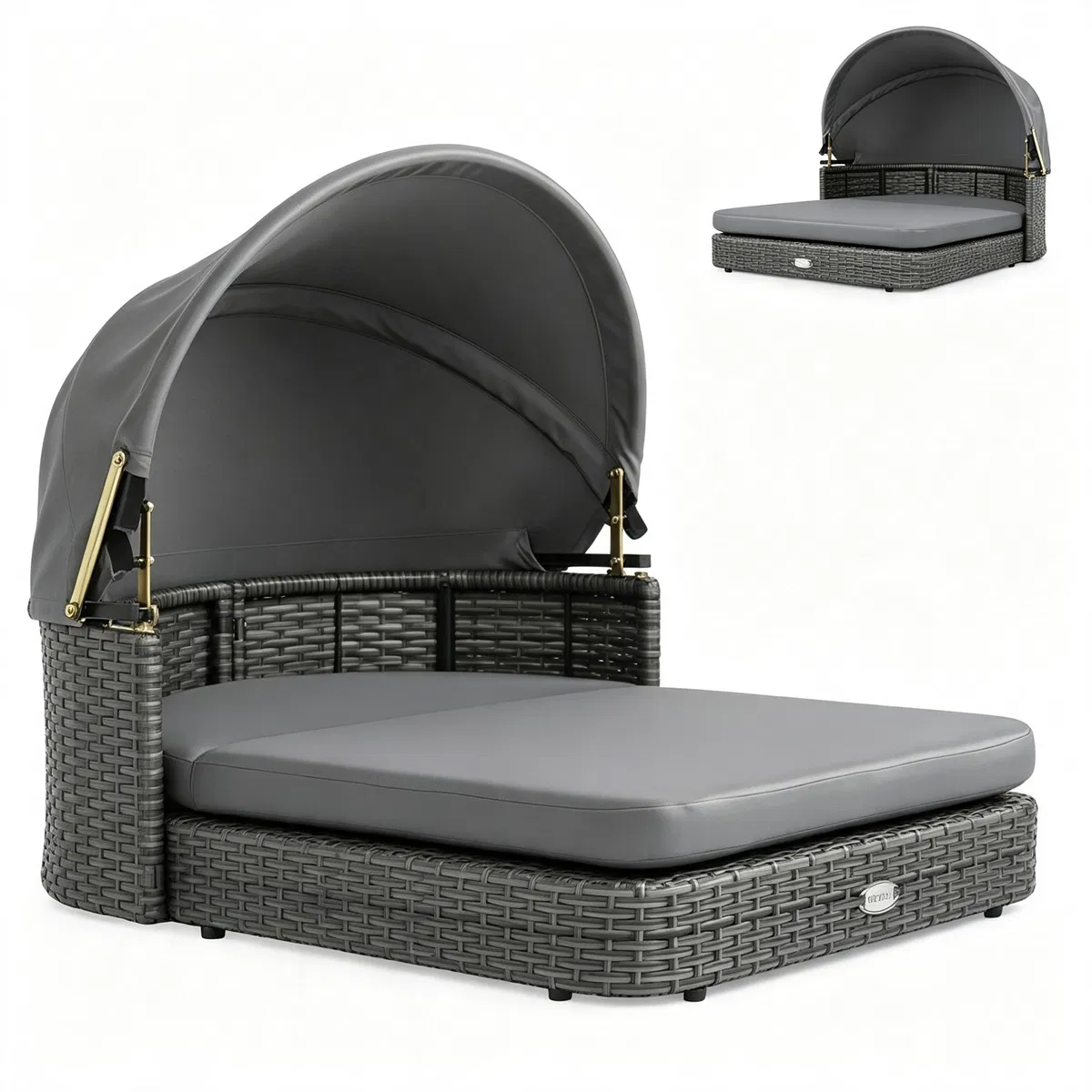 Gray Hand-Woven PE Rattan Dog Bed with Adjustable Canopy, Elevated Outdoor Pet Daybed with Washable Plush Cushion, Anti-Slip Breathable Pet Shelter for Indoor Patio Garden — image 6