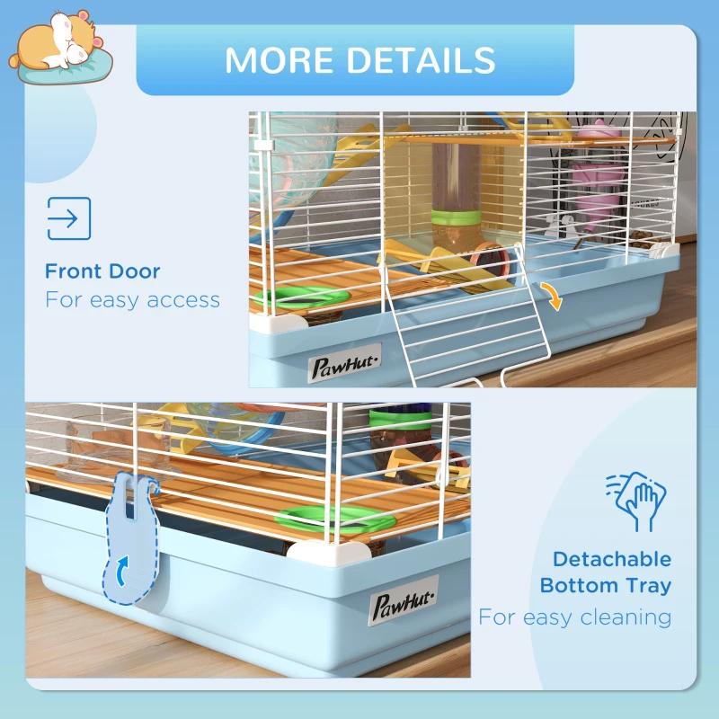 5 Tiers Hamster Cage Portable Animal Travel Carrier W Exercise Wheels Tube, Light Blue — imagen 6
