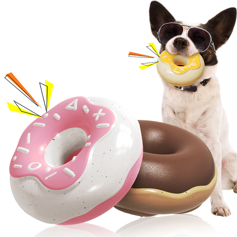 Teeth grinding teeth cleaning sound making donut dog toy — image 3