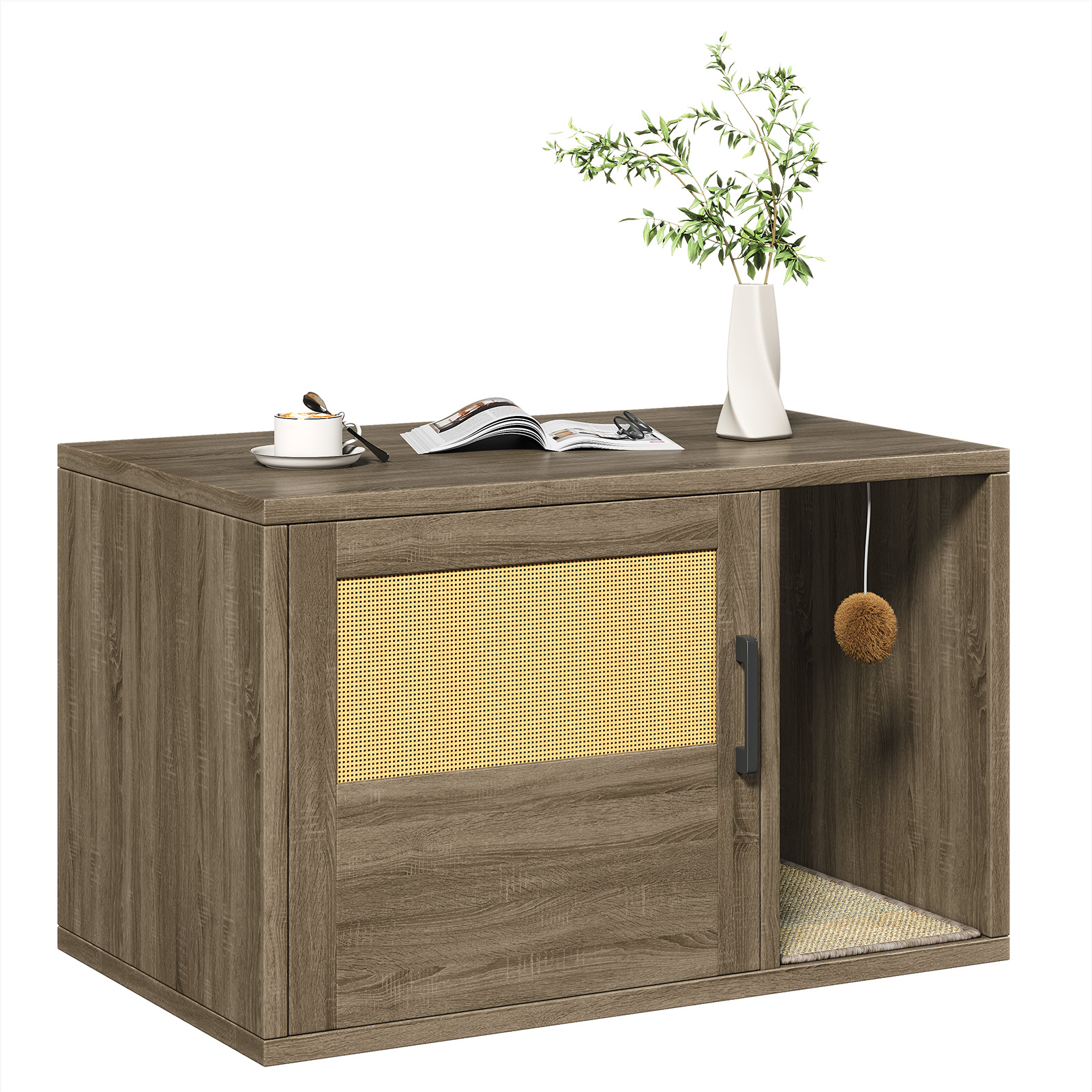 Cat Litter Box Enclosure Furniture Cabinet Odor Control With Scratching Pad Wooden Cat House Side End Table For Living Room Bedroom — image 1