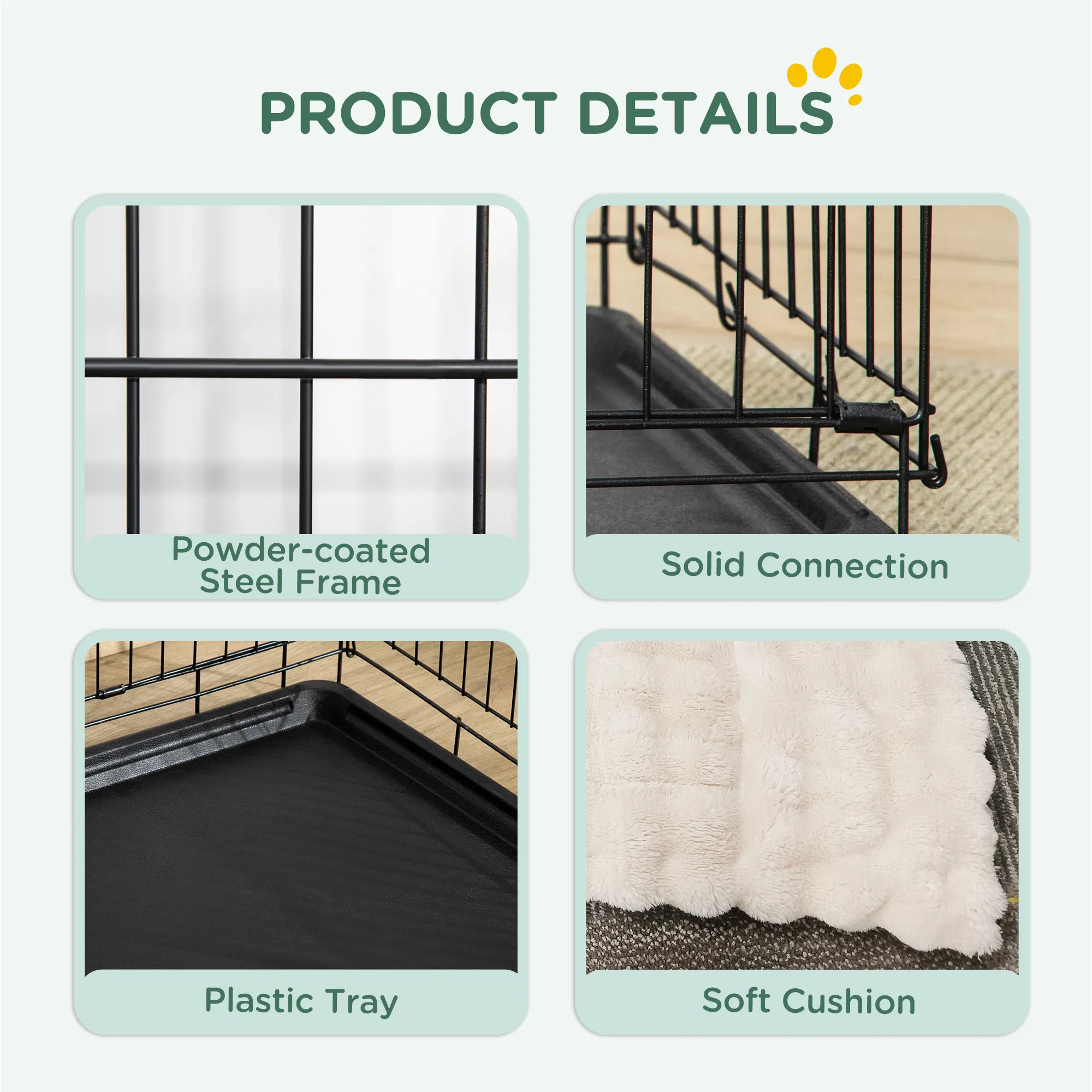30" Dog Crate with 2 Doors, Folding Metal Dog Cage with Soft Cushion, Removable Tray, Handle, for Small Dogs, Black — image 2