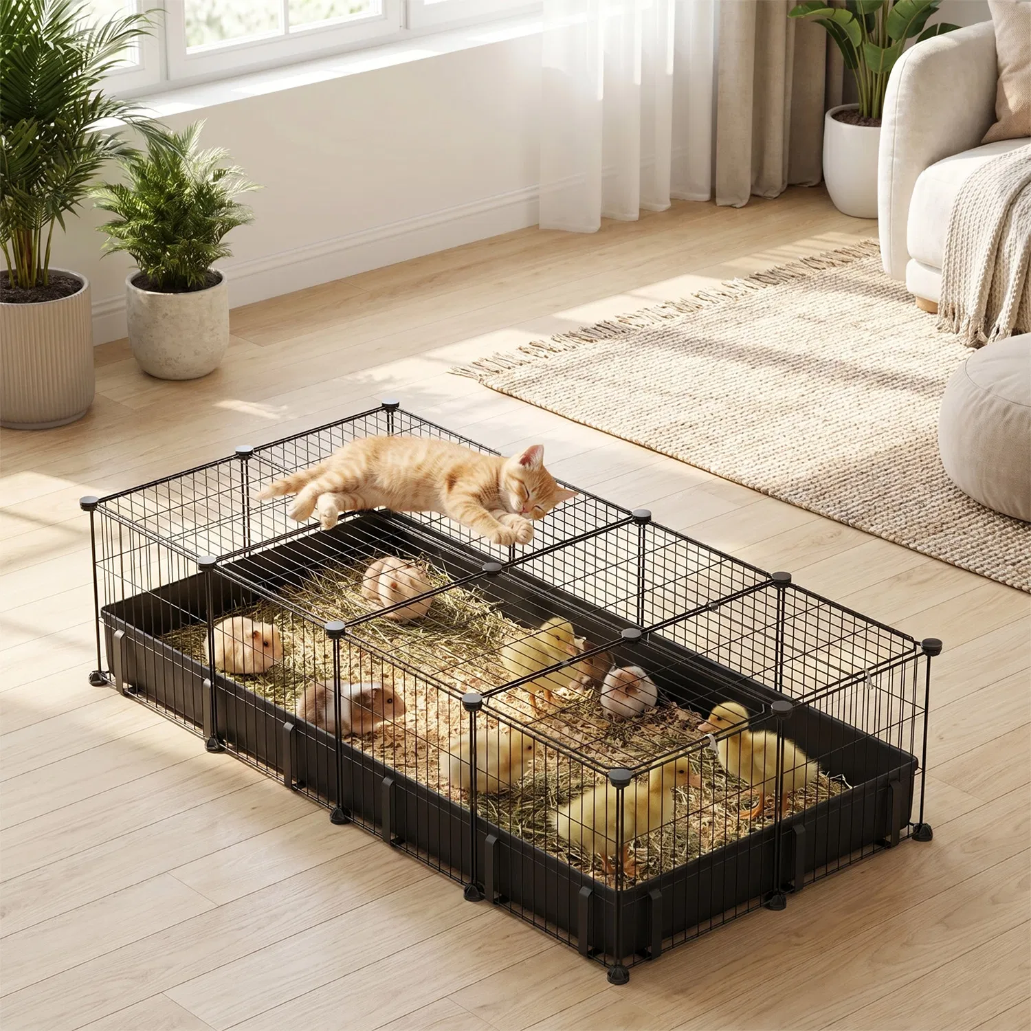 Modular Metal Small pet exercise pen DIY Multi Shape Layout, Metal Pet Enclosure Multi Tier L Square Rectangular Setup, Waterproof Protective Mat Small Animal Indoor Outdoor Cage — image 6