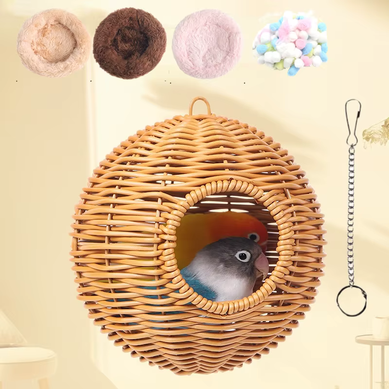 Nido de Pájaros Falso Pasto Tejido a Mano - Casa para Loros, Canarios y Amazónidas — imagen 1