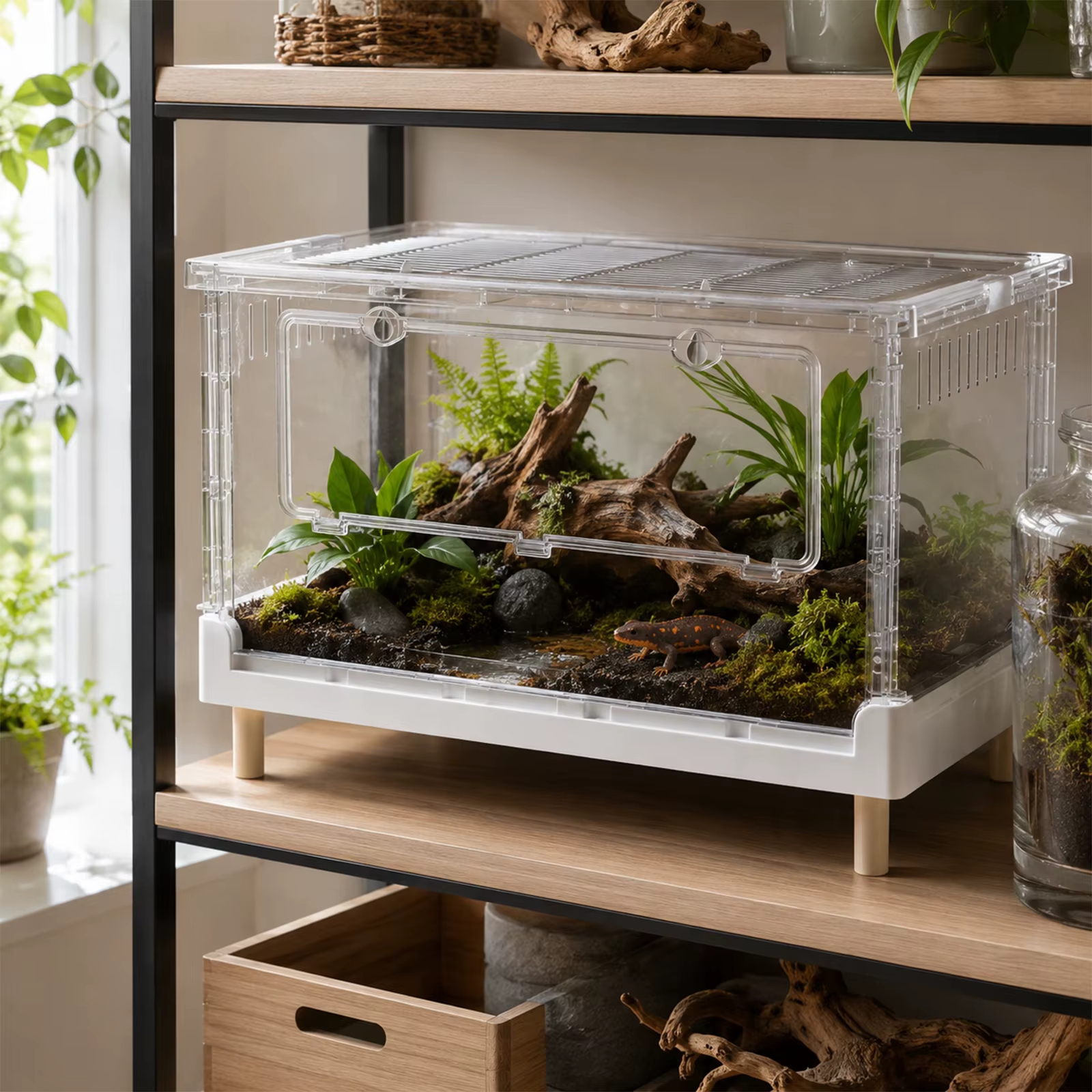 Terrario de Acrílico para Reptiles con Puerta de Apertura Frontal, Jaula Hábitat Plegable con Caja de Ventilación Transparente, Recinto Portátil de Fácil Acceso, Ideal para Reptiles, Anfibios, Arácnidos, Tortugas, Ranas y Hámsteres — imagen 8