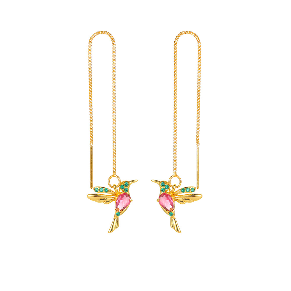 Fashion Jewelry New Unique Little Bird Drop Long Hanging Hummingbird Earrings For Women Elegant Girl Tassel Crystal Pendant Earring Jewelry — image 6